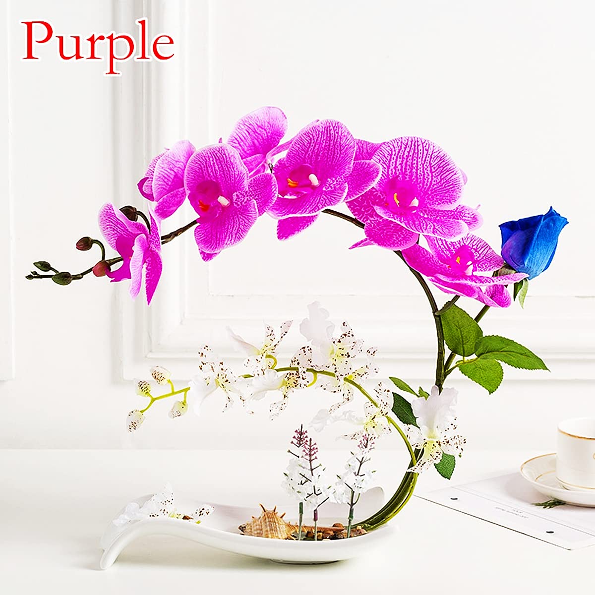 YUANXIN Flores artificiales Phalaenopsis, decoración del hogar, flores artificiales, flores secas, flores de seda, rosas florales (blanco)