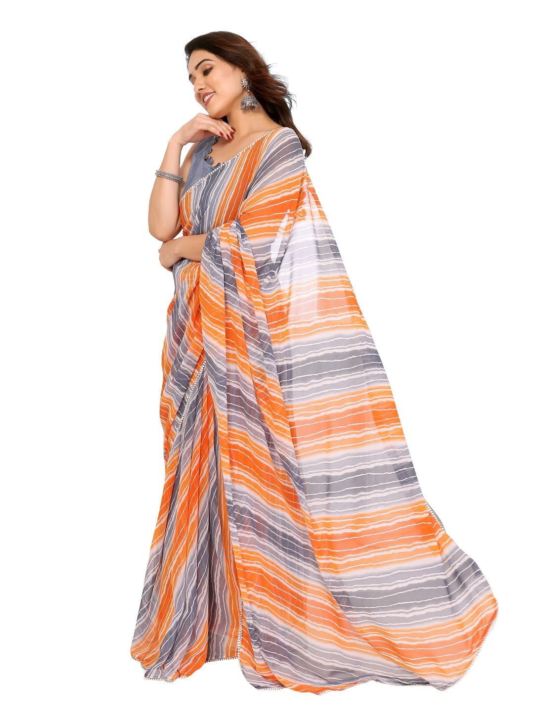 RAJESHWAR FASHION WITH RFWomen's Georgette Farewell Sarees For Ladies & Girls With Lace Border & Blouse