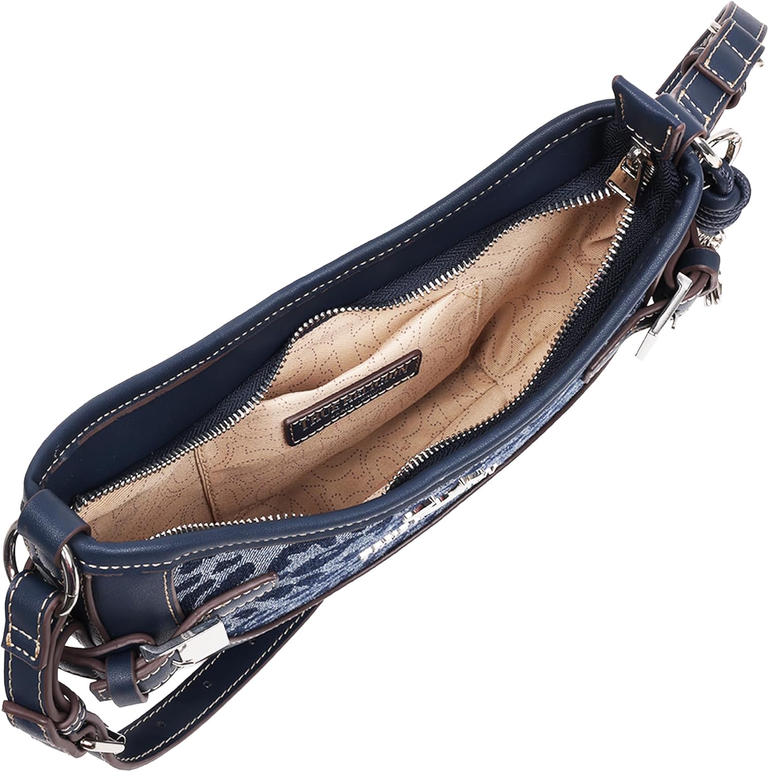 True Religion Denim Hobo Bag | Navy | Hobo Bags for Women with Leopard Print Denim | Trendy Purse | Casual Womens Shoulder Handbag
