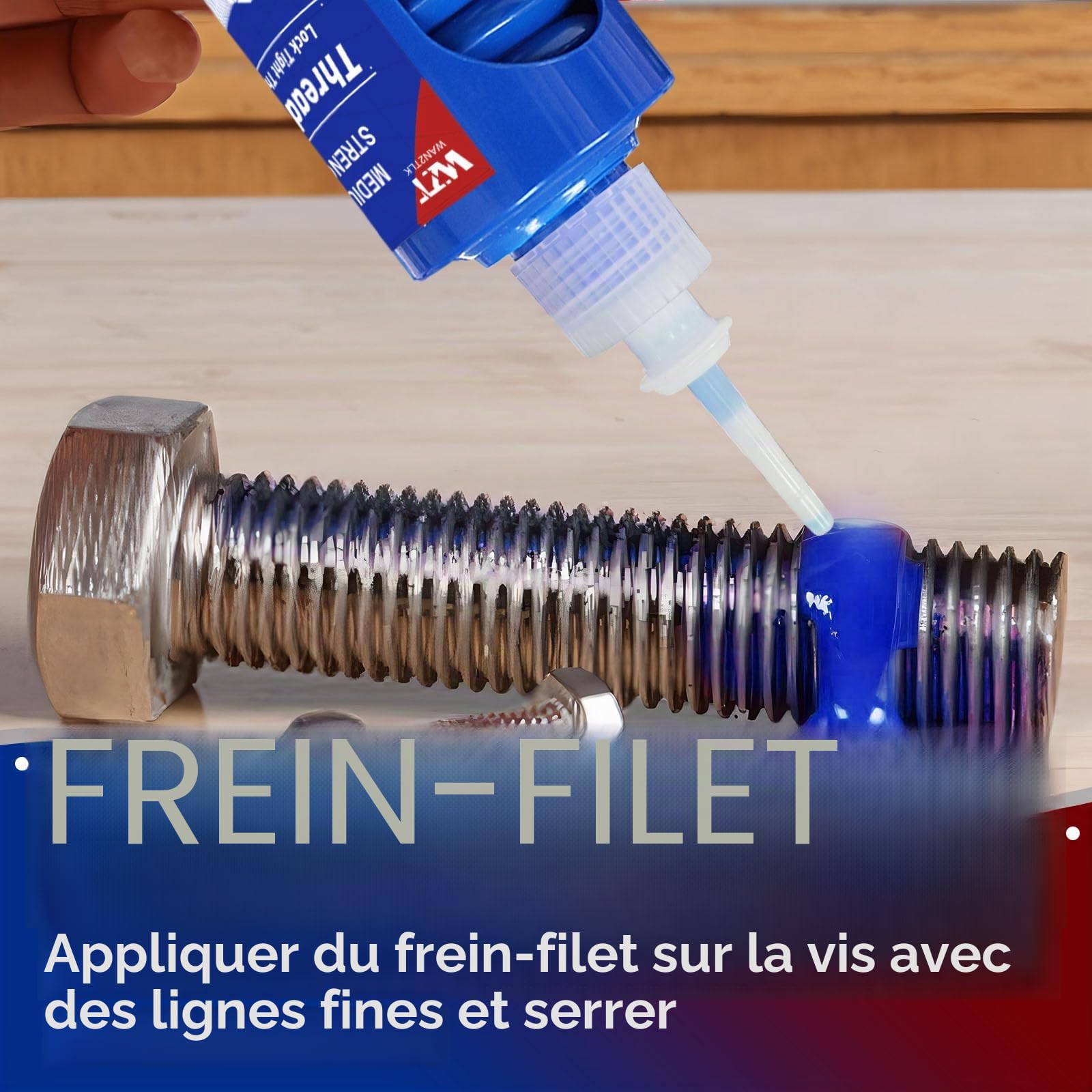 Frein Filet 100ml, Moyenne et Haute Intensité Frein Filet Bleu Antirouille et Anti-Lâche, Frein Filet Fort Pour Combler les Espaces Et Serrer les Boulons, écrous, Bouteille Ronde