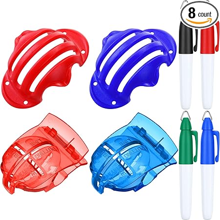 Review 4 Pieces 2 Styles Golf Ball Line Liner Drawing Marking Alignment Kit Golf Ball Marker Putting Tool and 4 Pieces Golf Ball Marker Pen (Blue, Red)