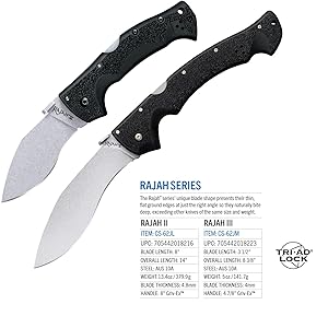 Cold Steel, Rajah 2 Lockback Folding Knife Stonewashed Finish Pocket Knife AUS-10A Blade Steel Pocket Clip Sharp Knife for Outdoor Camping Carving