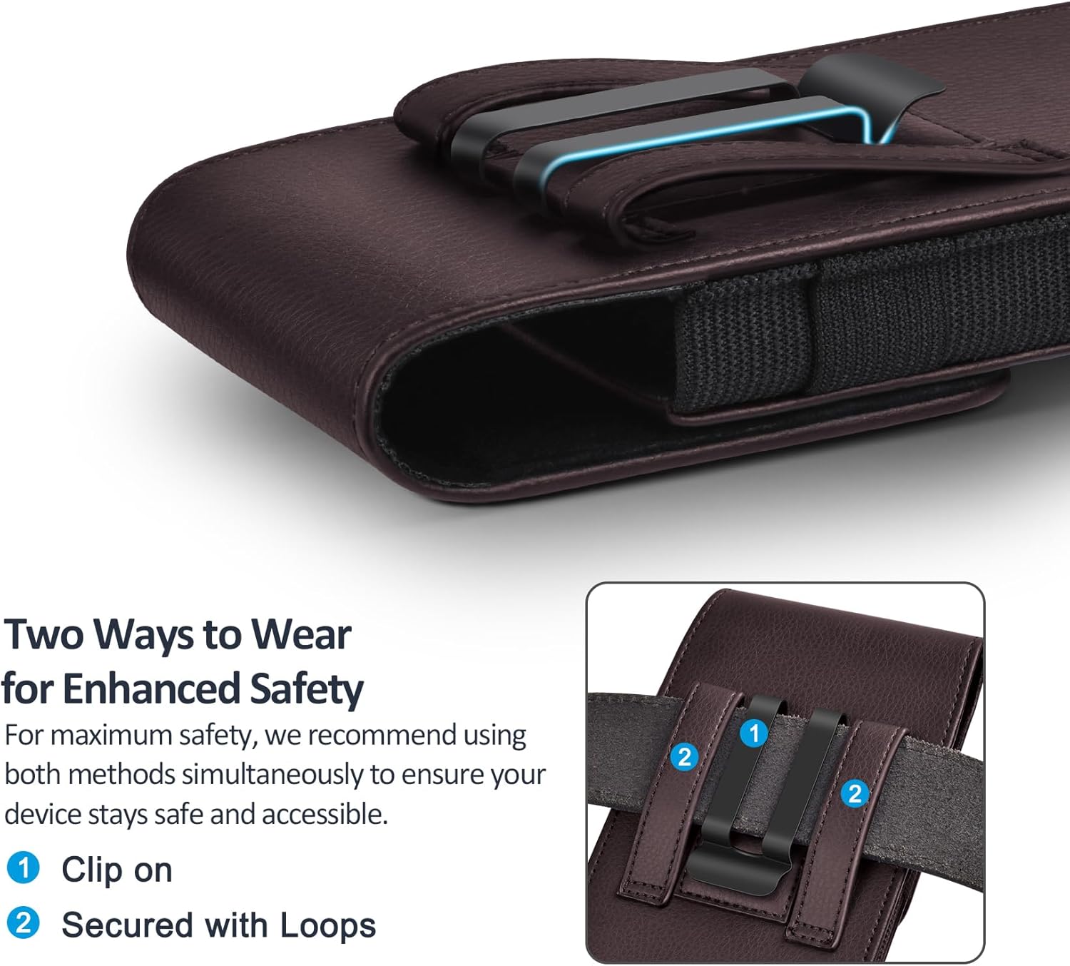 Leather Phone Holster with Strong Metal Belt Clip and Magnetic Closure Compatible with iPhone 16/15/14/13/12 Pro Max, Galaxy S25/S24/S23/S22 Plus & FE, L-Coffee - Image 3