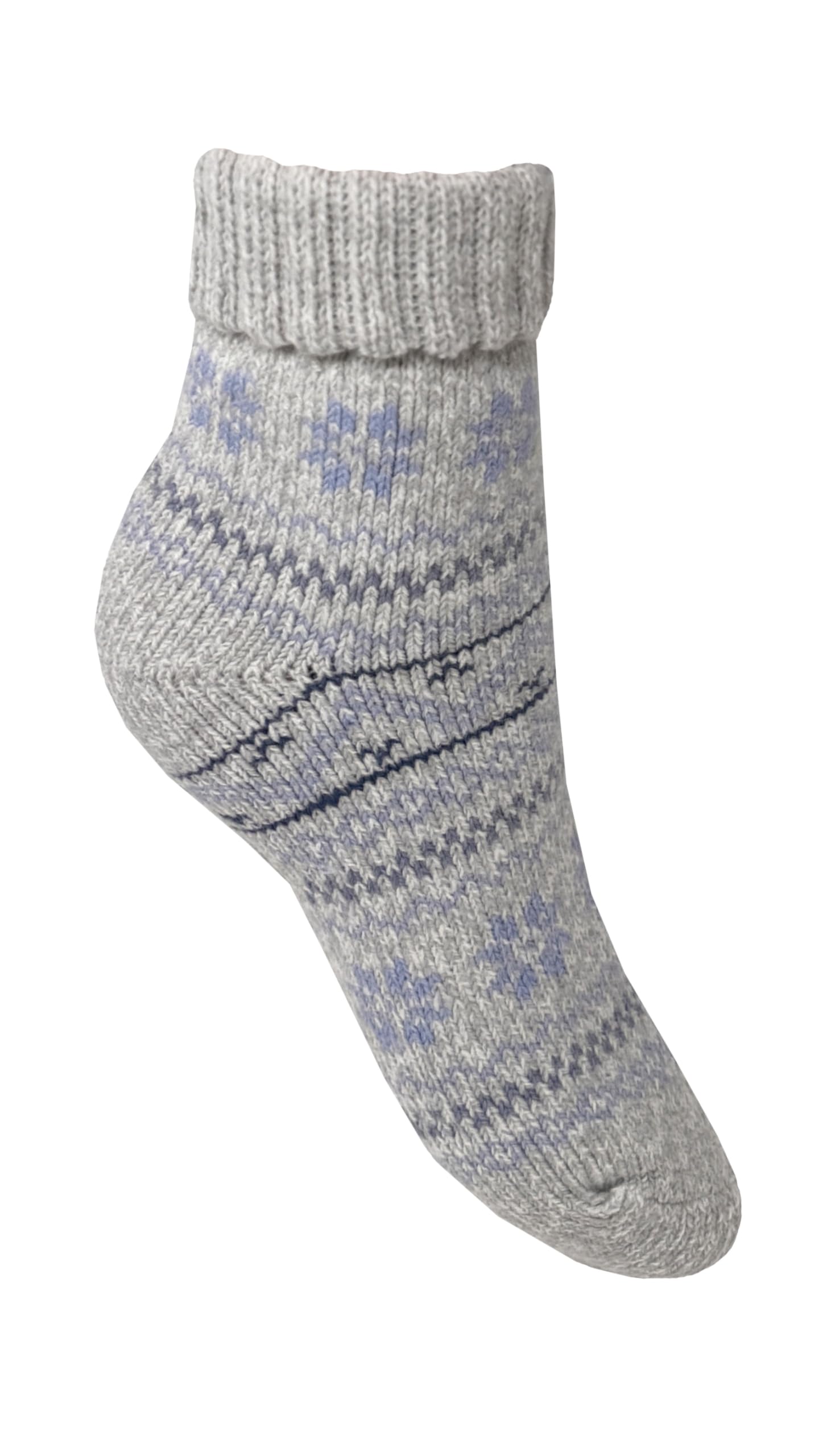 Bramble Ladies - Fairisle Thermasock | 1 Pair | U.K. Size 4-7 | fluffy socks, blue/grey ladies outdoor comfort, lounge, hiking socks