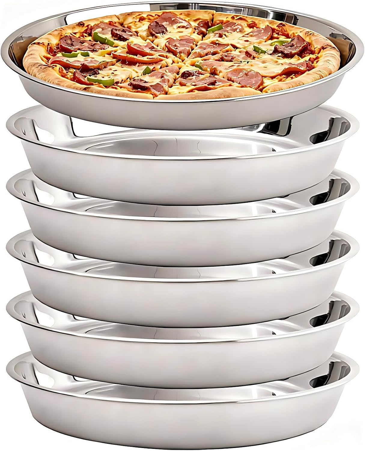 6 Pack Stainless Steel Deep Pizza Pans, 8.5 Inch Round Pizza Pan for Oven, Small Pizza Tray Baking Pans for Personal Pizza, Pie, Cookie Cake and Snacks, Stackable Dishwasher Safe Metal Pizza Plates