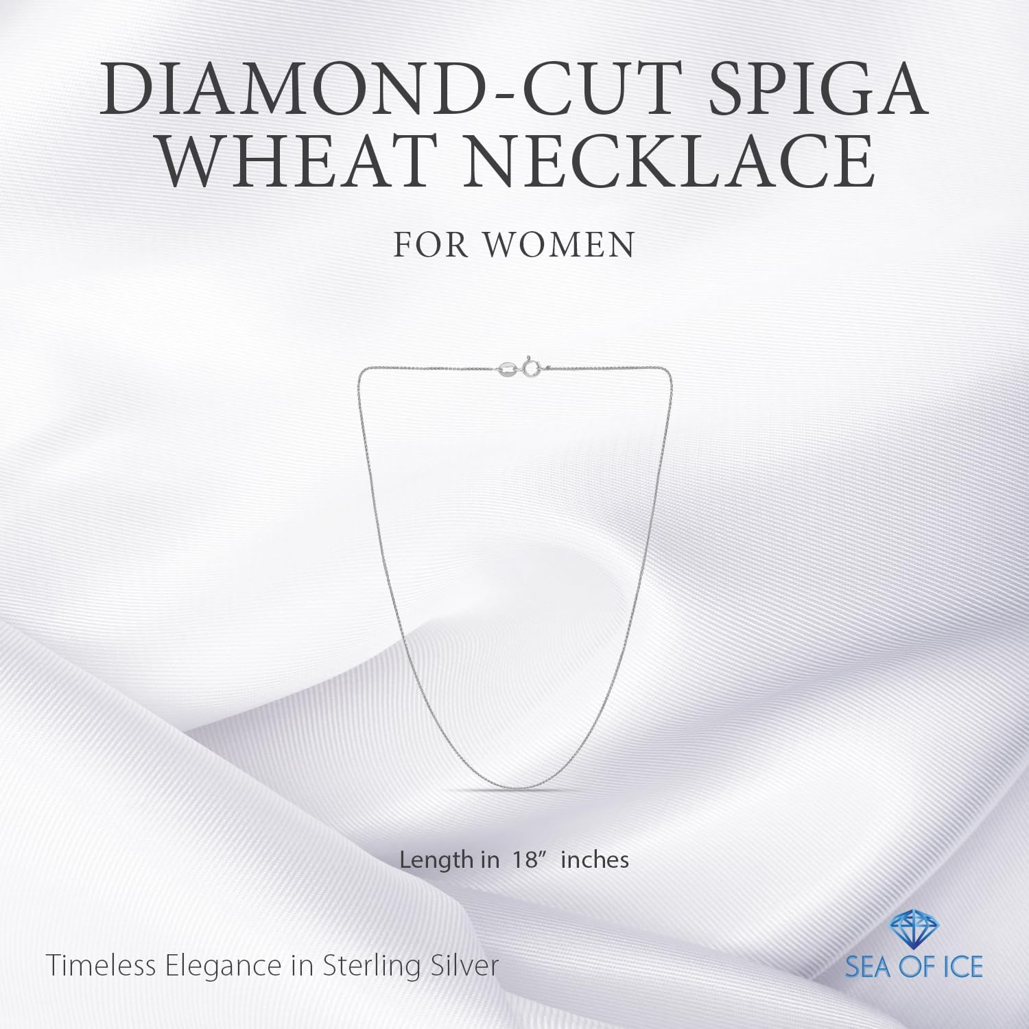 SEA OF ICE Italian Spiga Wheat Chain Necklace – Silver Chain Necklace for Women and Men – 925 Sterling Silver Spring Ring Locked Jewelry Chain – Multisize Silver Chain Unisex