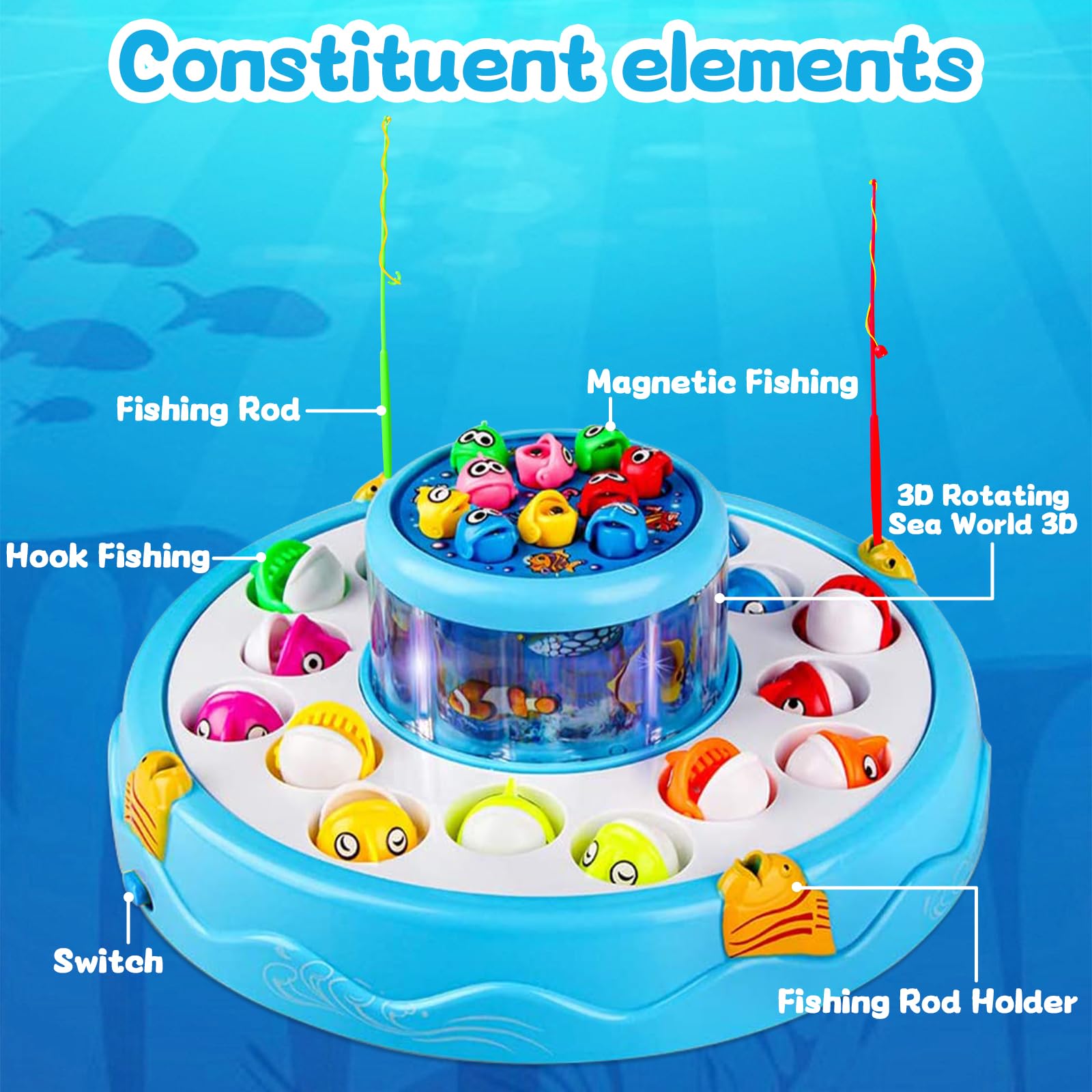 Gioco Pesca Pesci Calamita Giochi, 2 in 1 Magnetico Giocattoli con 26 Pesciolini E 4 Canna da Pesca Regalo Bambini 2 3 4 5 Anni
