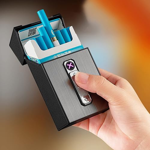Miniatura 3 de Estuche de cigarrillos con encendedor de doble arco recargable por USB, soporte para caja de cigarrillos tamaño King Pack portátil para 20