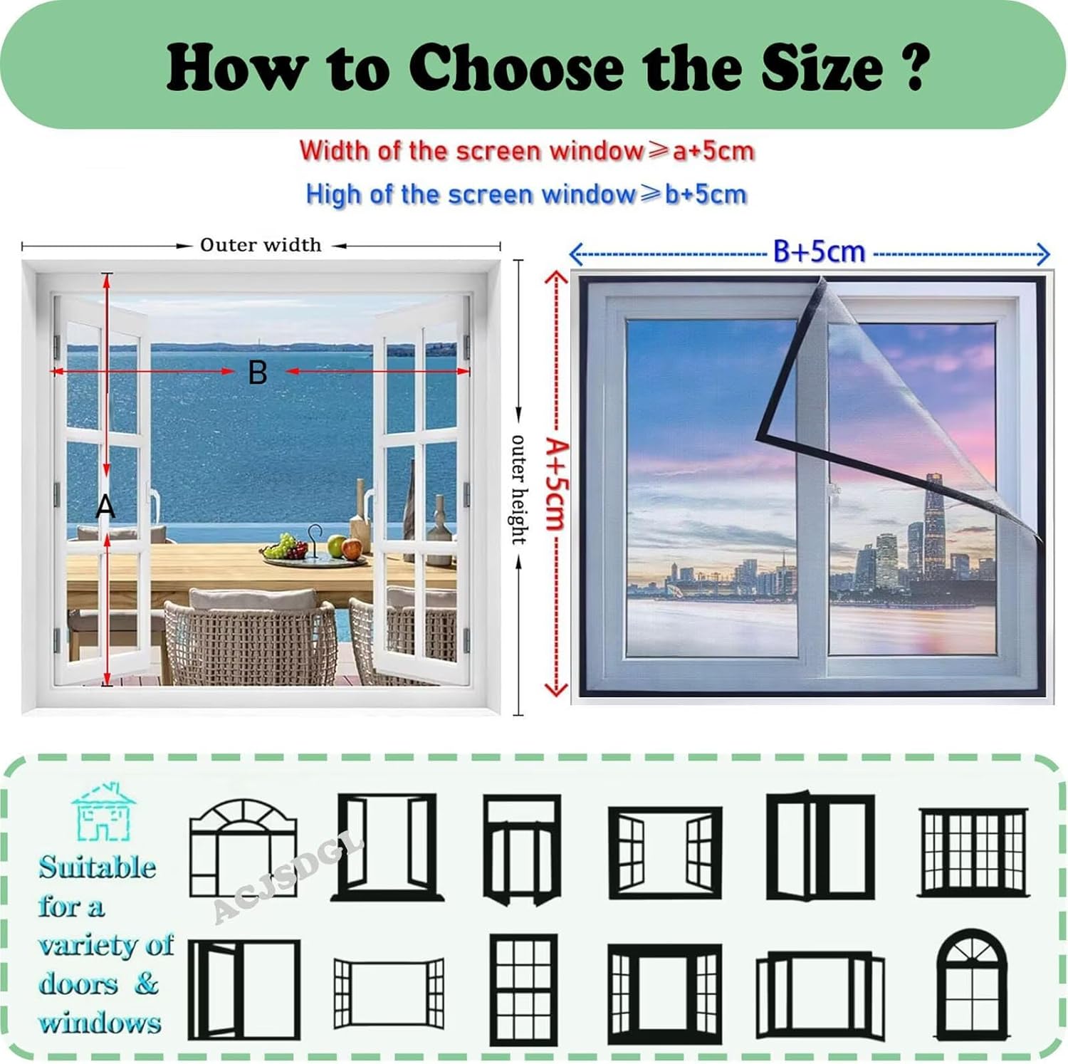 Black DIY Window Screen 105x175cm with Magnets Automatically Close,Durably Fiberglass Screen Mesh - Screen Window