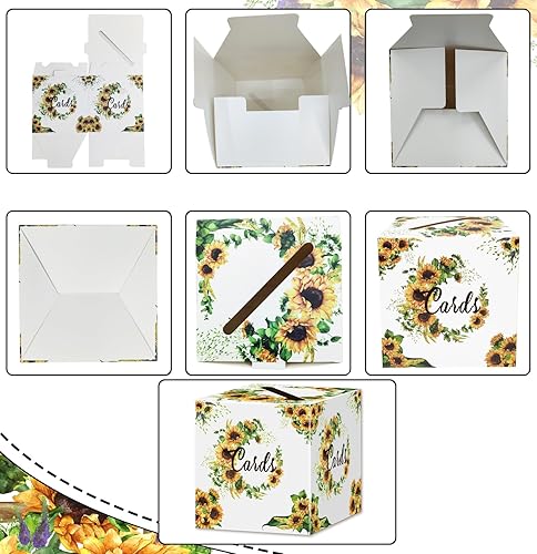 Miniatura 6 de SietDESEO Caja de tarjetas de girasol, caja de dinero floral, caja de regalo para boda, recepción, cumpleaños, baby shower, despedida de soltera,