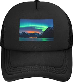 Breathable Mesh Baseball Cap for Men Women, Classic Golf Hat Mountain Lakes Northern Lights Quick Dry Trucker Hats Black
