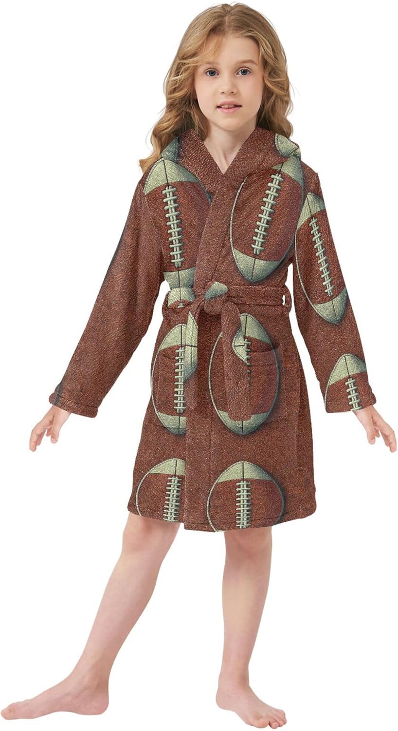 Funny Graphic America Football Bathrobe Hooded PJ Robe Plush Fleece Robe Pajama Sleepwear 2-12 Years