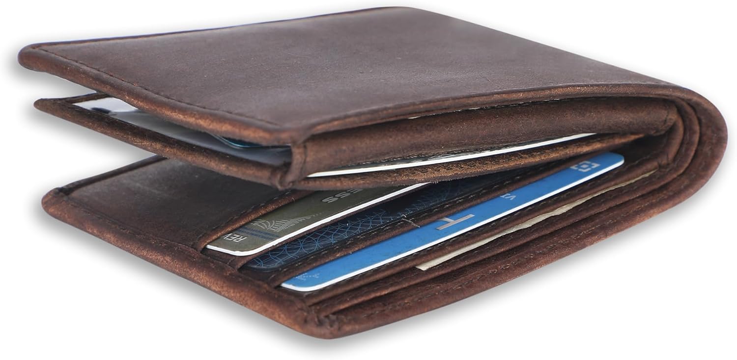 Full Grain Leather RFID Blocking Bifold Wallet for Men with Guitar Pick Holder, Slim Leather Billfold, Classic Gift Wallet (Pass Case Wallet, Brown) - Image 6