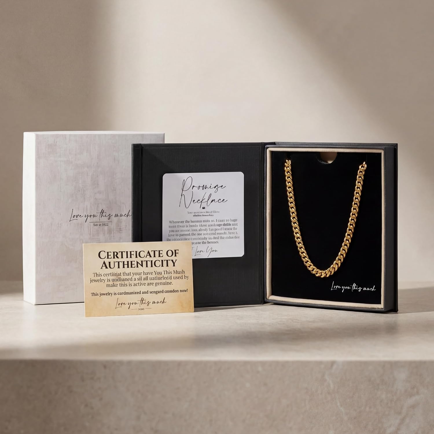 Love You This Much Promise Cuban Chain Necklace for Him, 7mm Thick, Sentimental Gift for Him, BF Gift for Birthday, Gift Ideas for Boyfriend