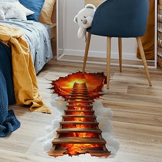 Quanhaigou Creative 3D Space Wall Decals Removable PVC Magic Floor Flame and Lava Wall Stickers (Bridge Lava)