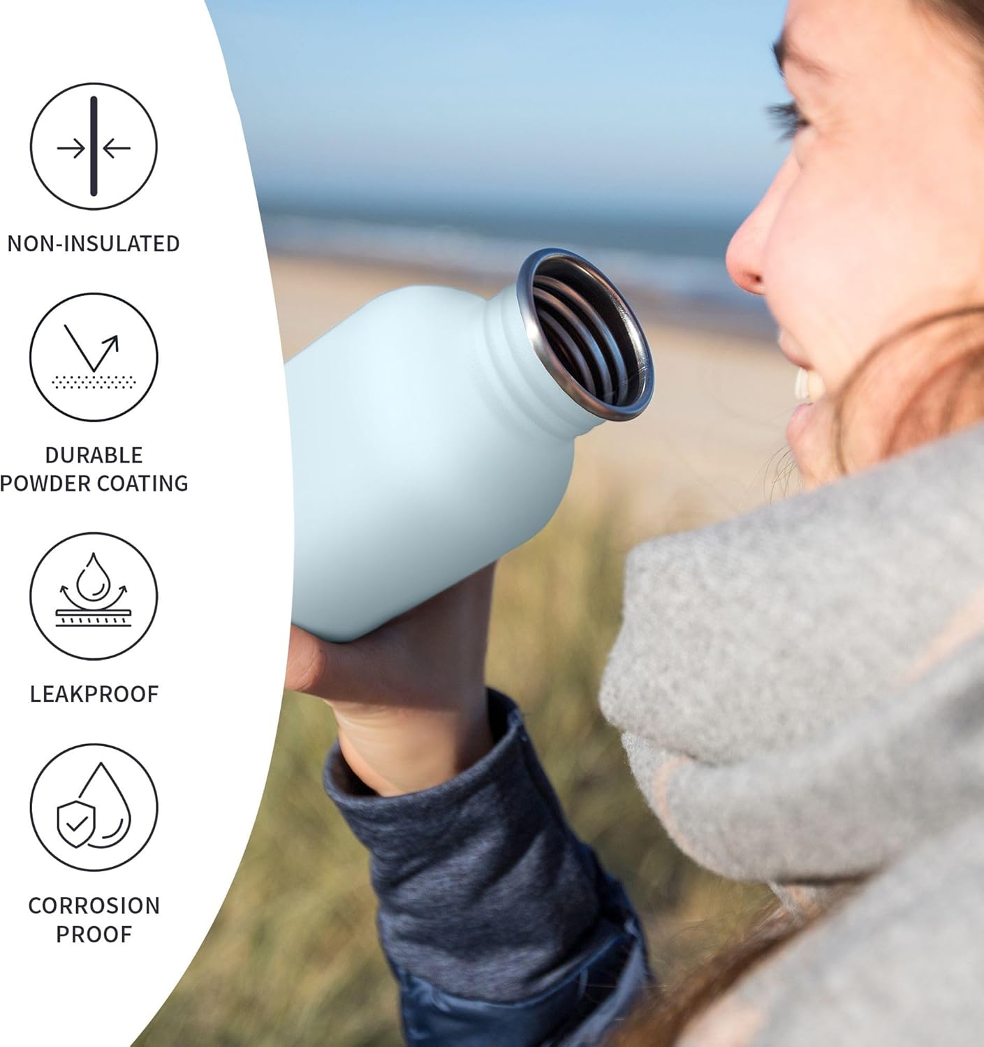 Bambaw Metal Water Bottle 750 ml, Light Blue Sports Bottle, Non-Insulated Water Bottle, Stainless Steel Bottle 750 ml, Stainless Steel Bottle – Nordic Blue - Image 3