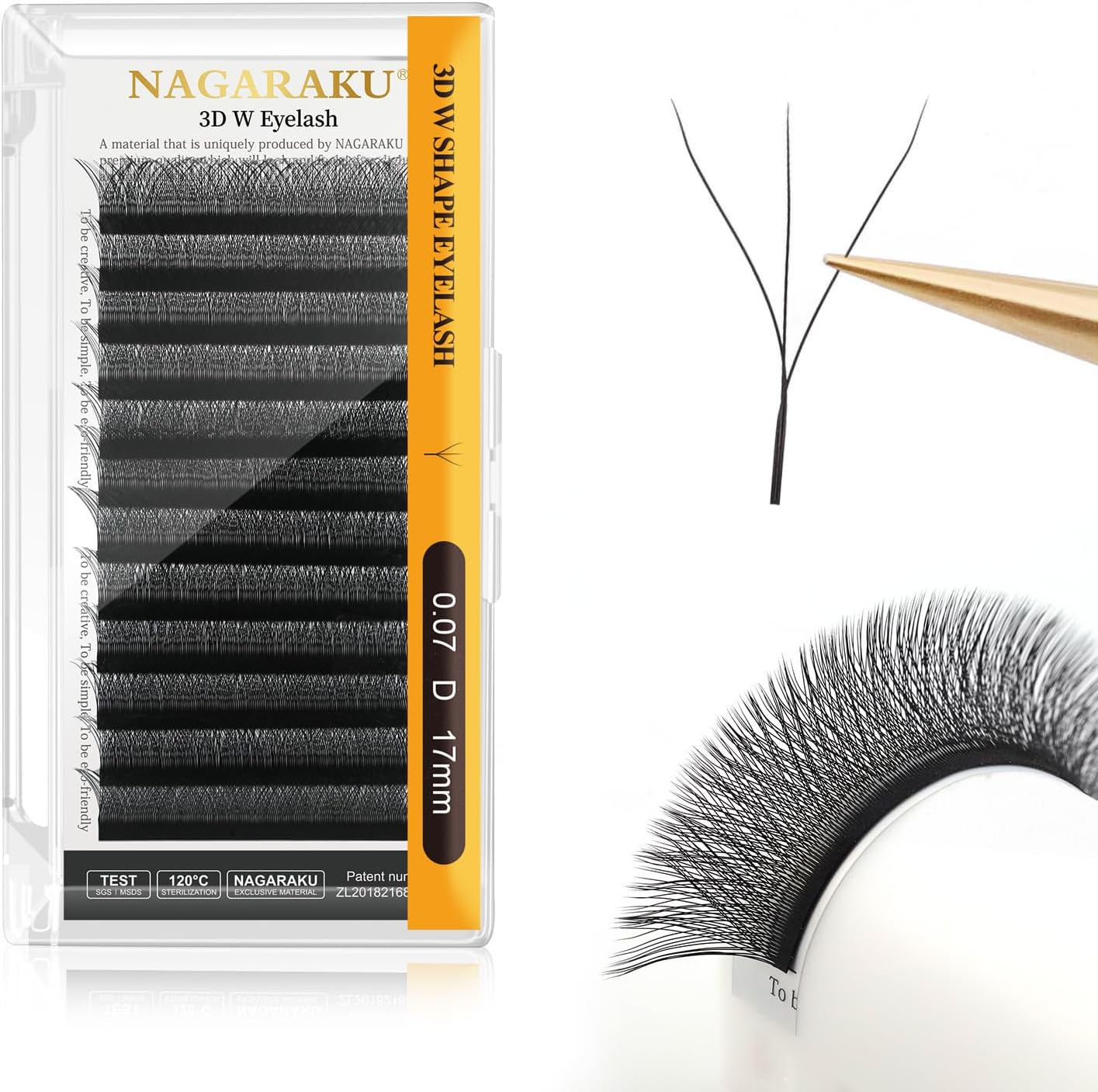 NAGARAKU 3D Lashes，W Shape Eyelash Extensions 0.07mm D Curl 8-12mm Mix Volume Lashes Hand Woven Long Stem Matte Black Premade Fans 3 Tips False Eyelash
