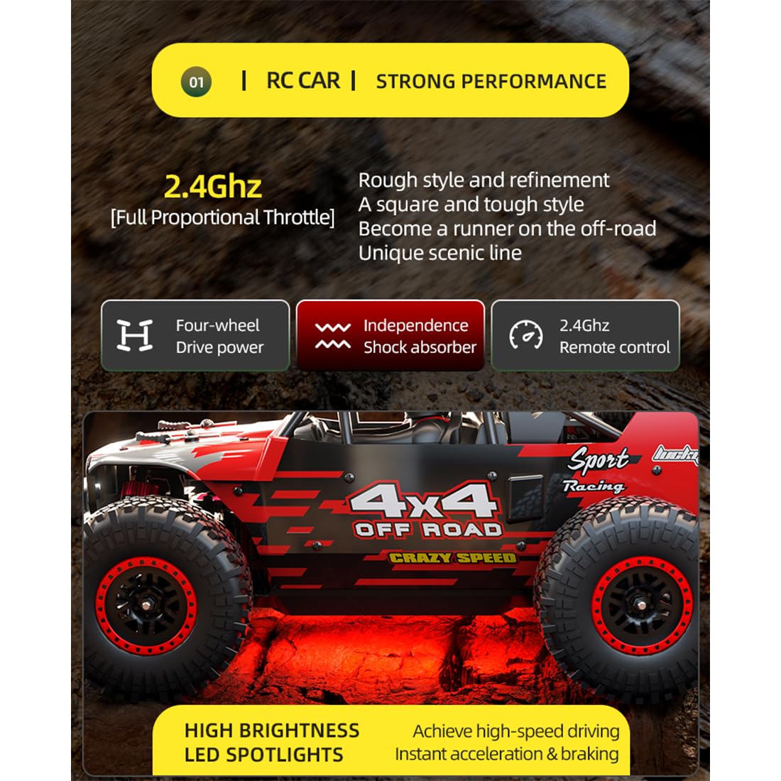 RC Crawler, SG202-PRO skala 1/20 4WD w pełni proporcjonalna metalowa podwozie RC Off-Road Truck ze światłami LED, pojazd zdalnie sterowany klasy hobby (wersja szczotkowana/zielona)
