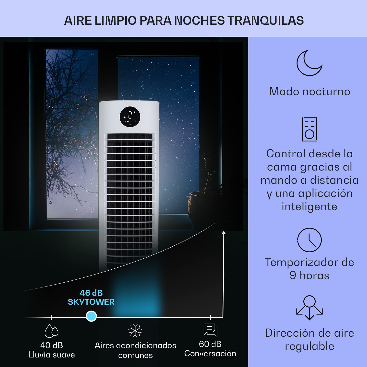 Klarstein Skytower Grand Climatizador Evaporativo – 4-en-1 Ventilador, Enfriador, Purificador & Humidificador, 480 m³/h, Wi-Fi & App Control, Depósito 8L, Oscilación, para Hogar Inteligente, Blanco