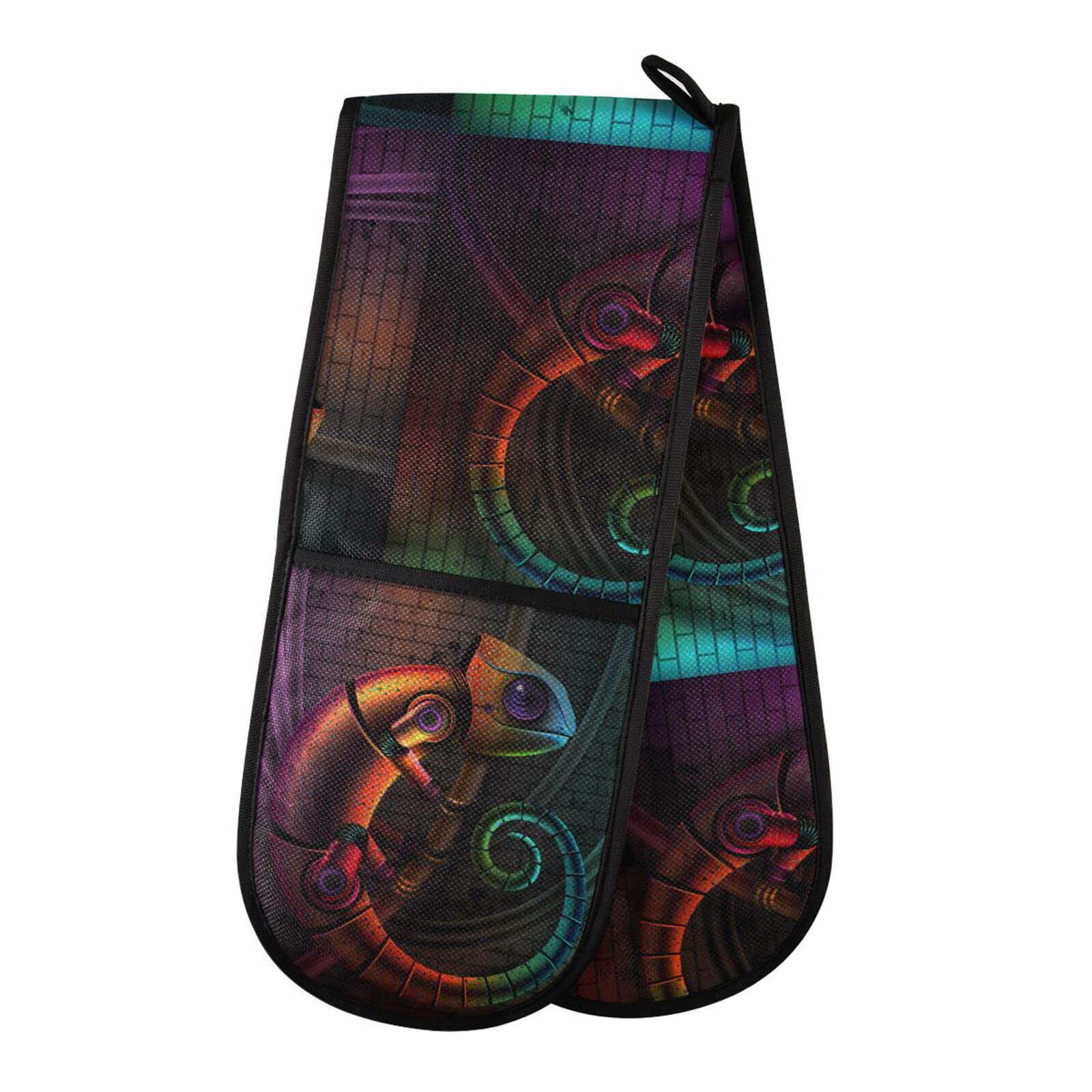 Youjuner Colour 77 Double Oven Glove Fantasy Chameleon Print Heat Resistant Double Ovens Mitt Modern Cooking Gloves Potholders