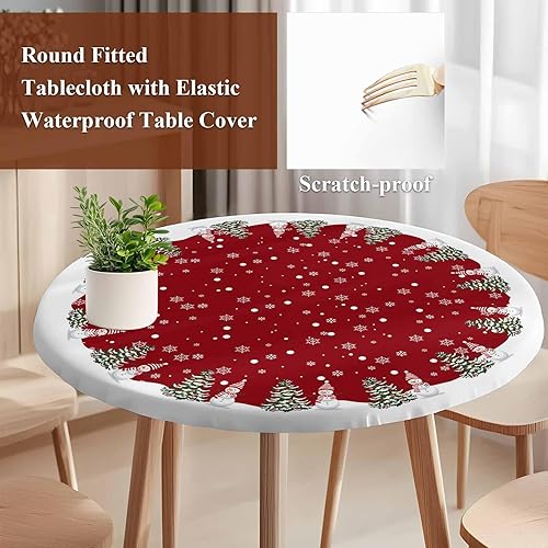 Miniatura 8 de SEVENBABU Mantel redondo de Navidad de 45 a 54 pulgadas, impermeable, reutilizable, mantel elástico redondo ajustable para fiestas al aire libre,