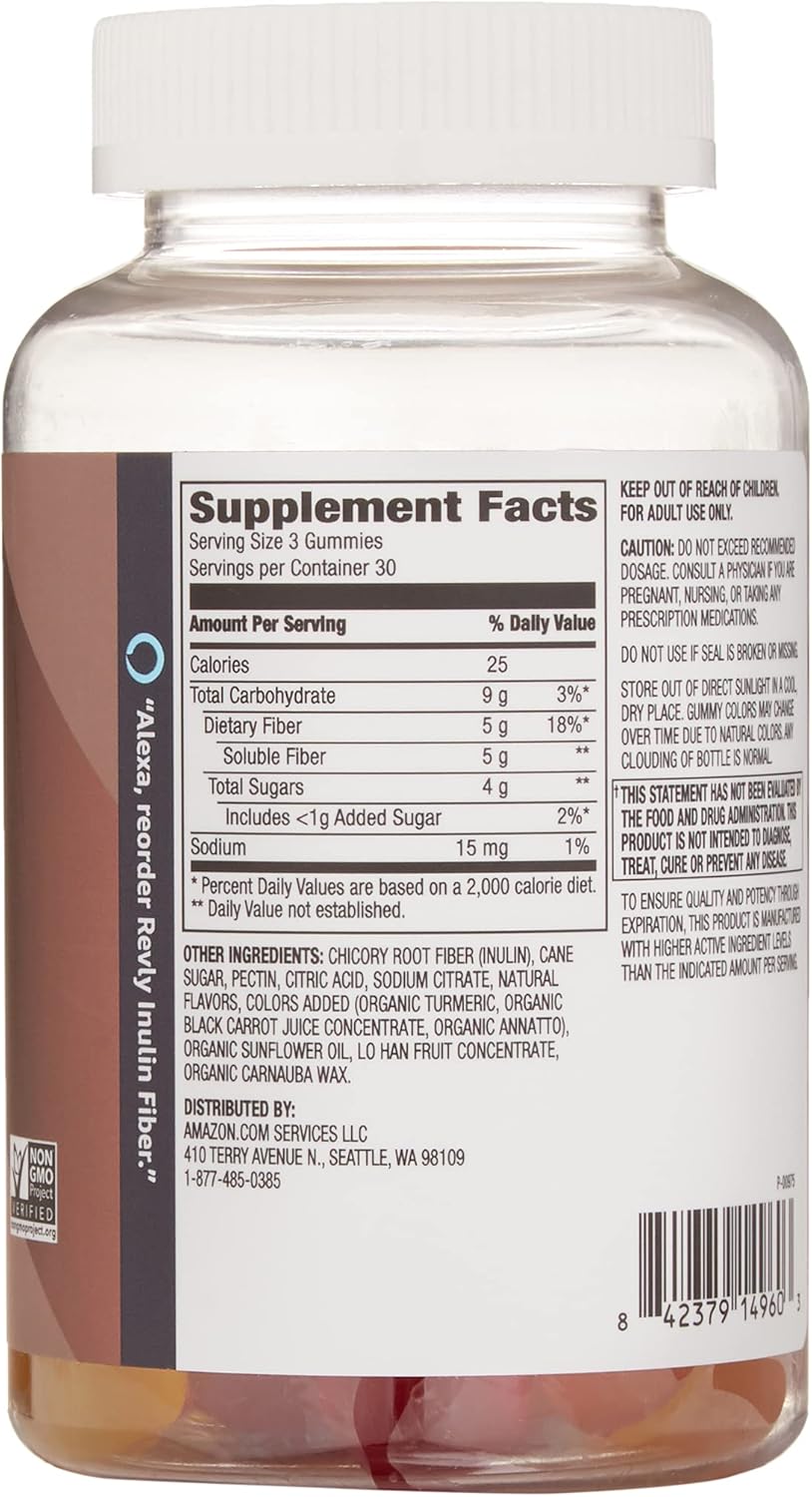 Brand - Revly Inulin Fiber 5g - Digestive Health, Supports Regularity - 90 Gummies (3 Gummies per Serving) Vegetarian, Non-GMO (packaging may vary) : Health & Household