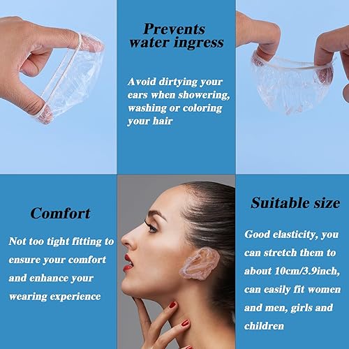 Miniatura 4 de 100 fundas desechables para las orejas, tapas protectoras de plástico impermeables para orejas, altamente elásticos, sellados, gruesos para teñir el