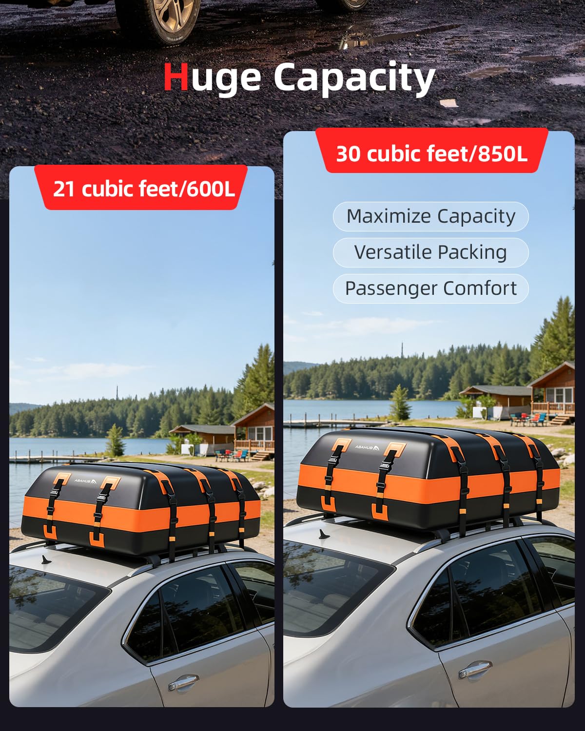 Abahub Auto Dachbox 840D Weich Faltbare wasserdichte Dachtasche mit Türhaken, Rutschfester Matte,Aufbewahrungstasche für Alle Autos mit/ohne Gepäckträger (850L)