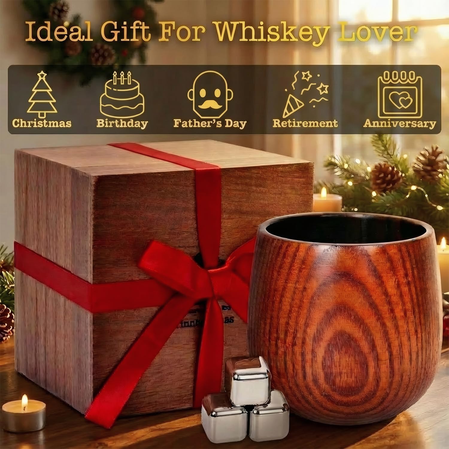 Charred Wooden Whiskey Glass Set of 2 – Durable Bourbon Glass for Men, Insulated Old Fashioned Glass – Whiskey Gifts for Husband, Dad, Brother – Birthday, Christmas, Father's Day - Image 8