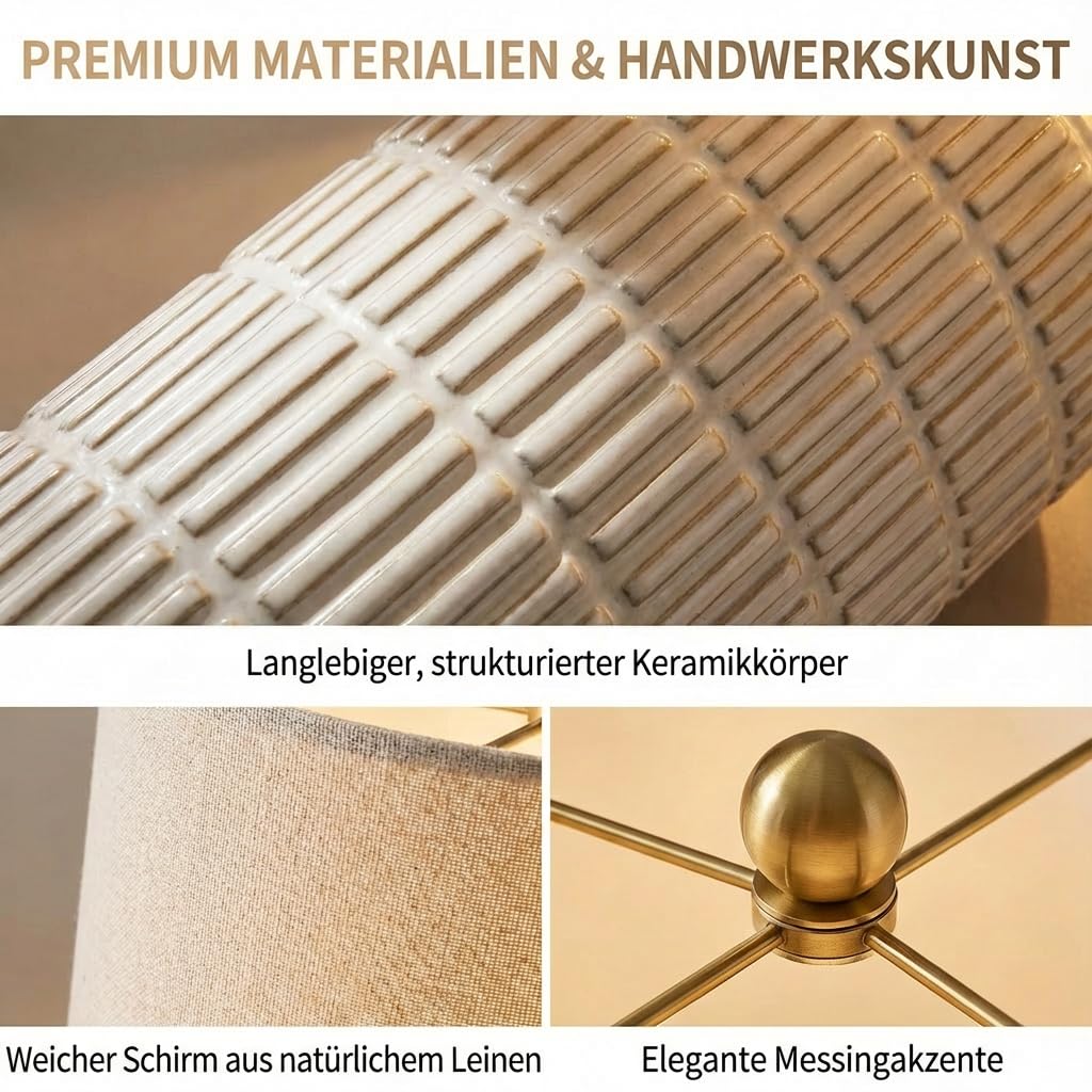 Tischlampen Leinenschirm 2er Set, H57cm LED Nachttischlampe Keramikfuß mit Timer 3 Farbtemperaturen Dimmbar, Inkl. E27-Birnen, Moderne Tischleuchte für Nachttisch Schlafzimmer Wohnzimmer Büro Lese
