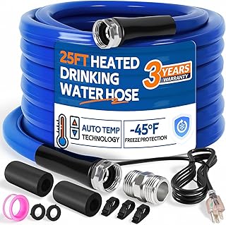25FT Heated Water Hose for RV, Heated Drinking Water Hose, Upgraded -45°F Freeze Proof, All-Season Anti-Freeze Hose, Easy Set up, RV Accessories for Campers, Livestock,with Storage Bag