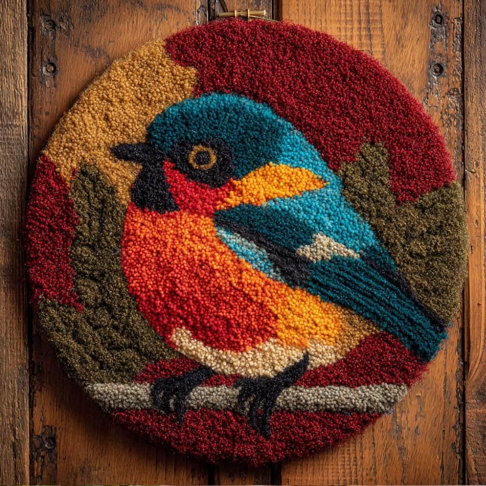 Wallustrioaw F Round Latch Hook Rug Kits Bird Or Adults And Starter 50*50Cm
