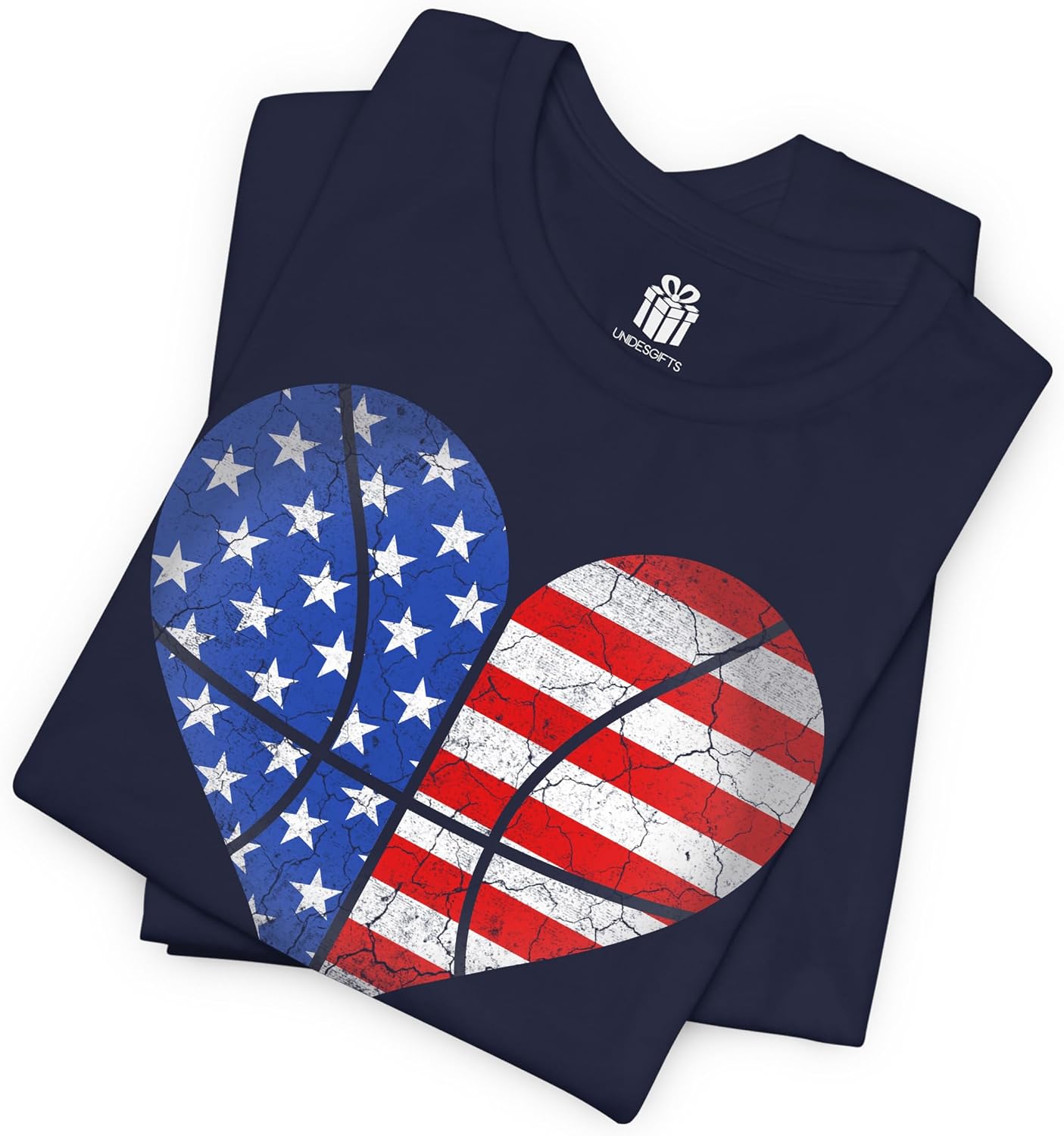 Basketball Heart American Flag 4th of July USA Shirt for Women Girls Funny Gift for Mom Grandma Daughter Wife