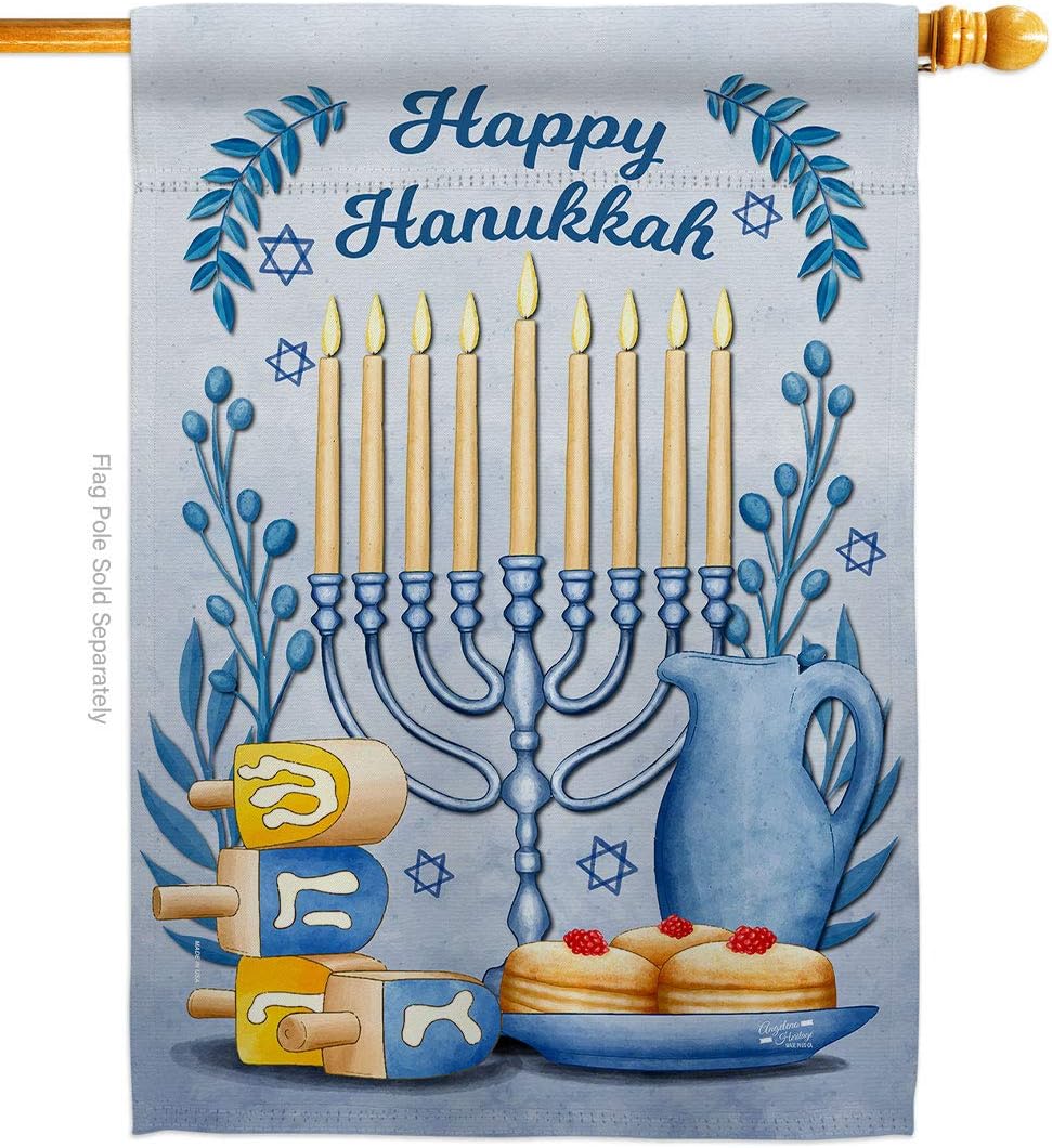H137326-BO 28 x 40 in. Happy Hanukkah House Flag with Winter Double-Sided Decorative Vertical Flags Decoration Banner Garden Yard Gift