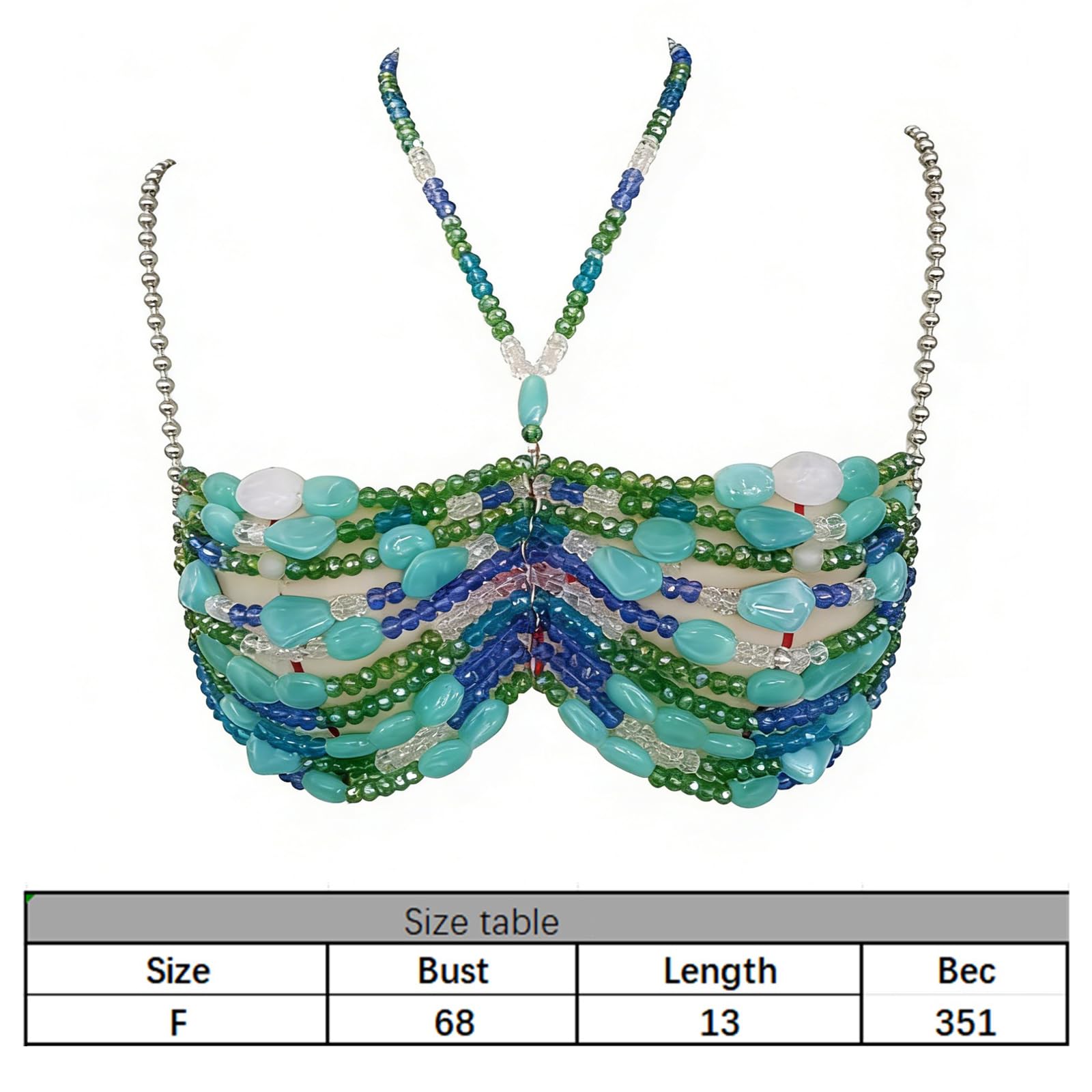 Joyería corporal de moda azul y verde para salidas nocturnas, vacaciones, cadena de pecho de moda