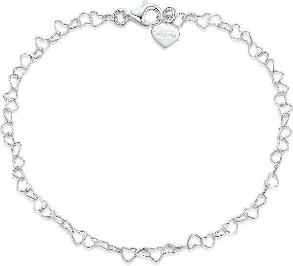 Amberta Genuine 925 Sterling Silver Heart Anklet