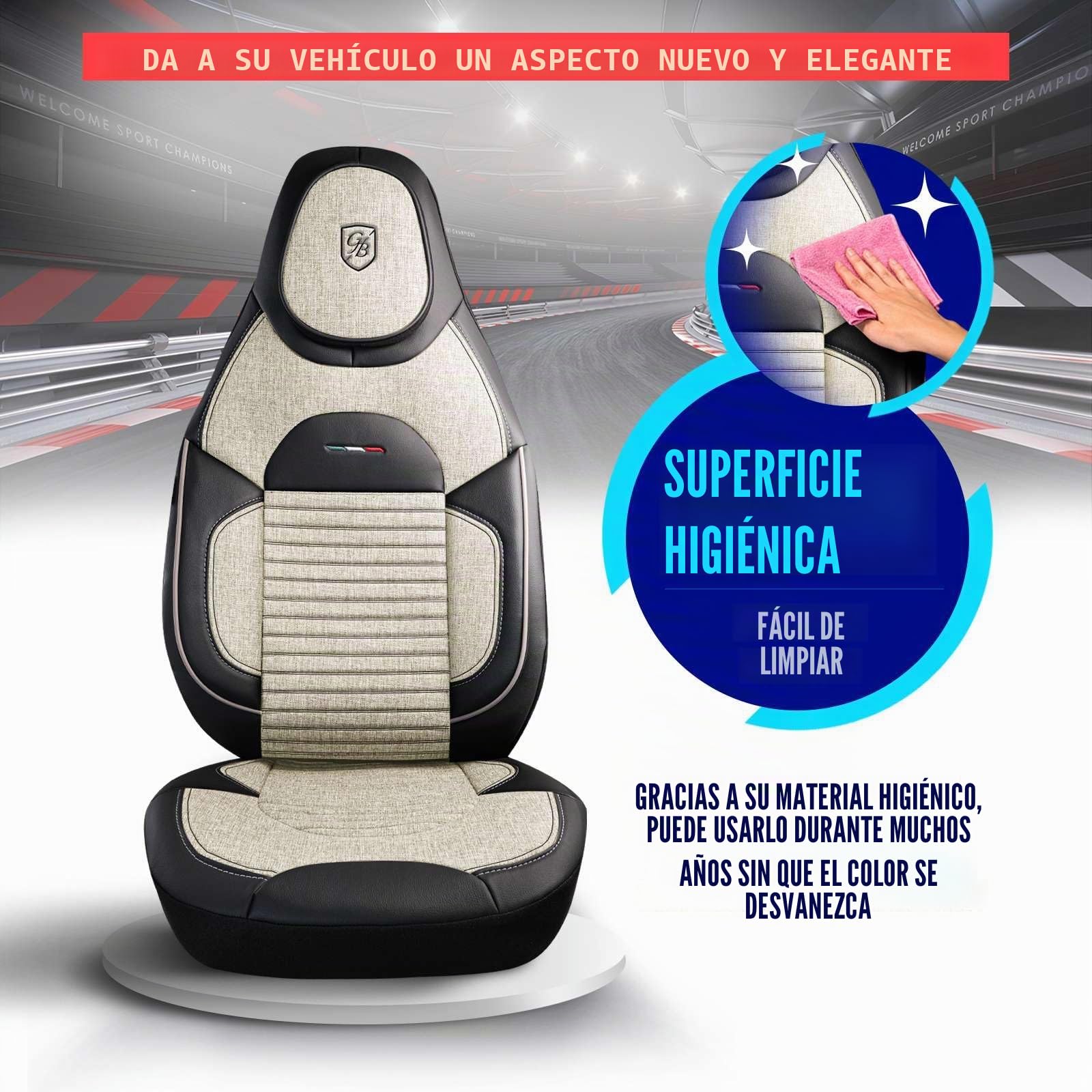 Fundas de Asiento Camper en Lino, compatibles Fiat Ducato, Citroën Jumper, Peugeot Boxer, Asientos Delanteros Conductor & acompañante, Camper & Caravana, Arena-Negro