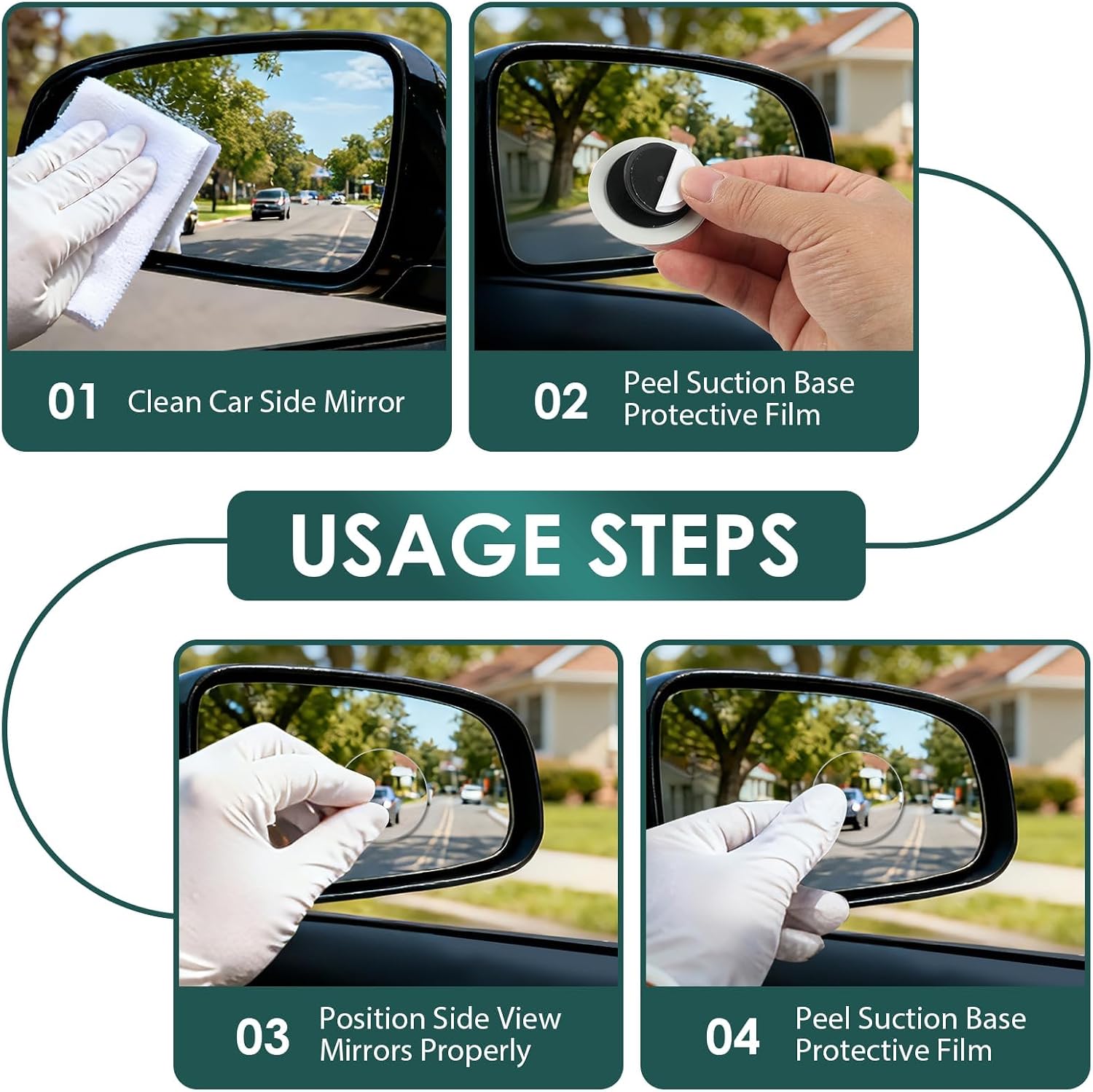 2 Pairs Blind Spot Mirrors for Cars, 2" HD Glass Frameless Convex Rear View Mirrors with 360° Adjustable Swivel Mount, Wide Angle Stick-On Mirror for Car SUV Truck Safety Driving Exterior Accessories