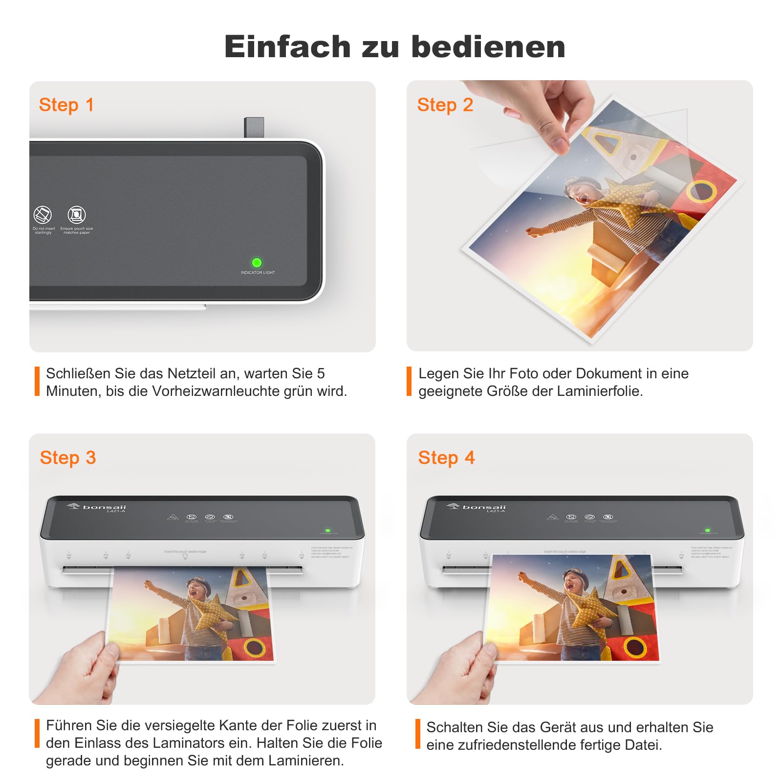 Bonsaii A3 Laminiergerät & A4 Laminierfolien Set – Schnelles Aufwärmen, 80-125 Mikron, 100 Folien, Für Schule, Büro und Heimgebrauch (L318-A + LP100-A4)