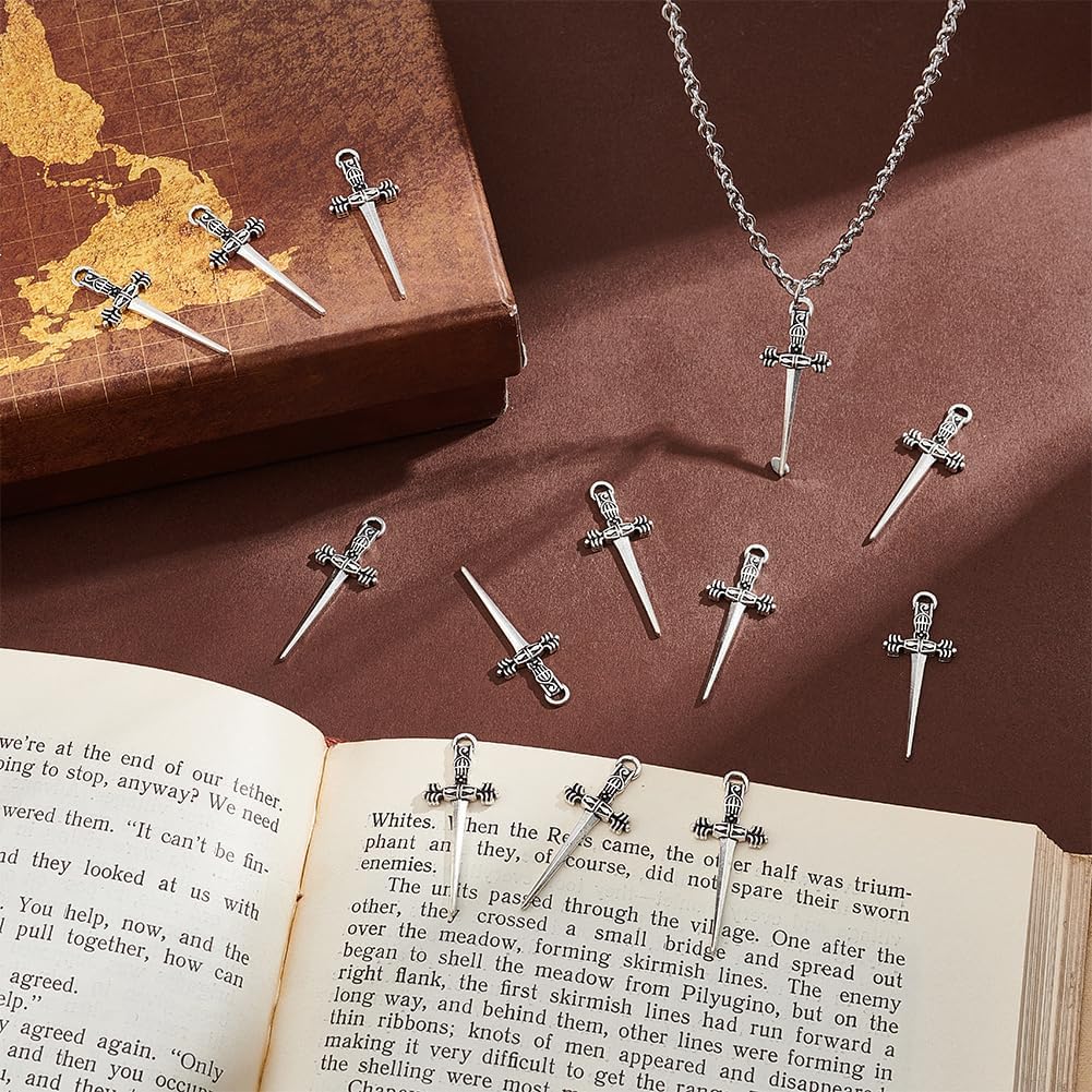 UNICRAFTALE about 60pcs Alloy Dagger Pendants Antique Silver Sword Pendants Bookmarks Charms for Book Lover Metal Dagger Pendant Anime Figures Decoration Charm for DIY Necklace Earring Making - Image 2