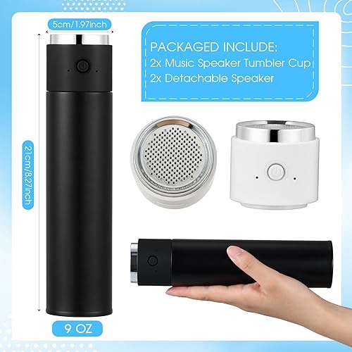 Miniatura 2 de Ctosree 2 vasos de altavoz de música de 9 onzas, vaso recto de acero inoxidable, vaso de vacío de doble pared con altavoz, taza de altavoz