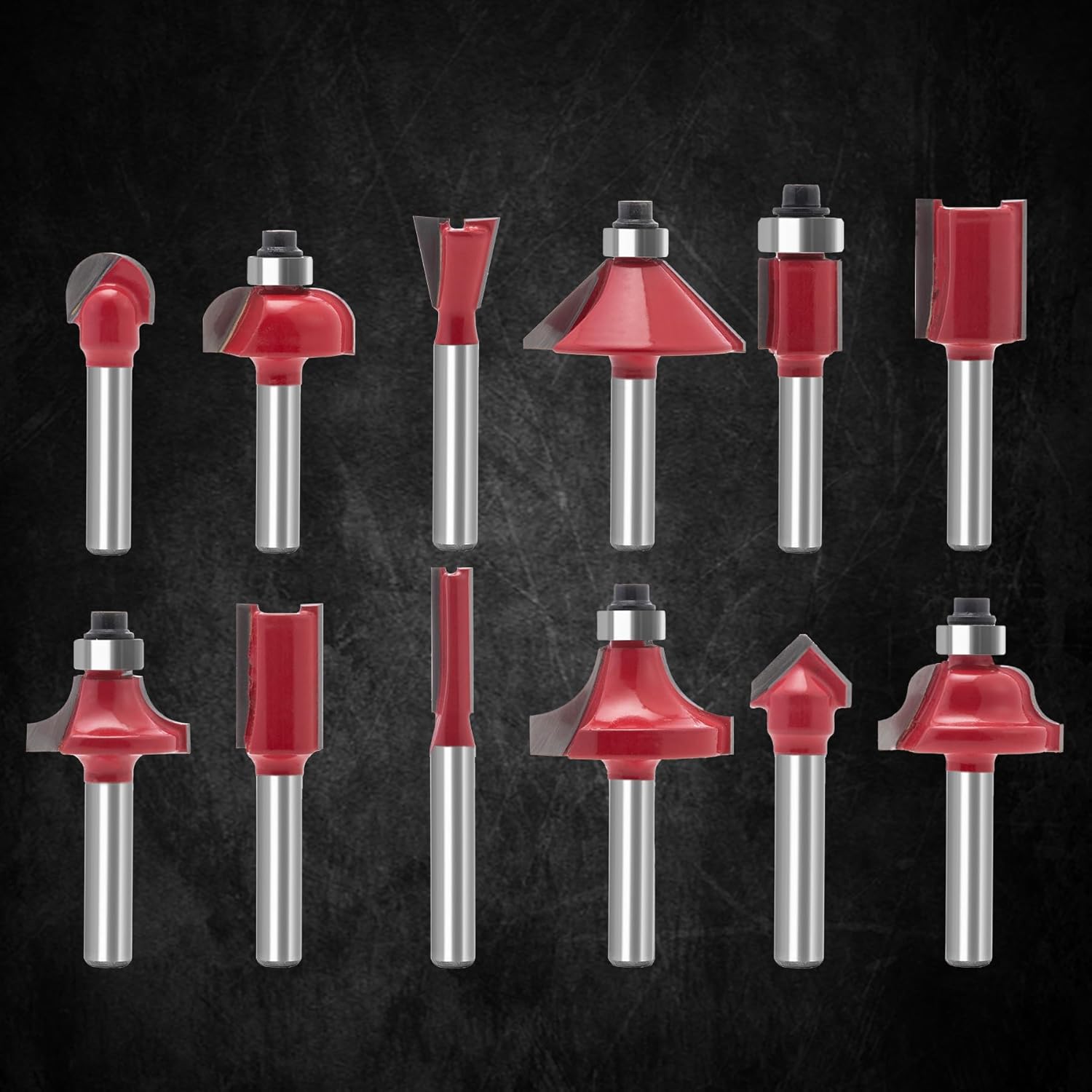 Lock Miter Router Bit Kit for Woodworking - 1/4" Shank Roundover, Rabbeting, Tongue & Groove, Cabinet Door, Rail & Stile Router Bits(Router Bit-1/4 Inch Shank-12 pcs)