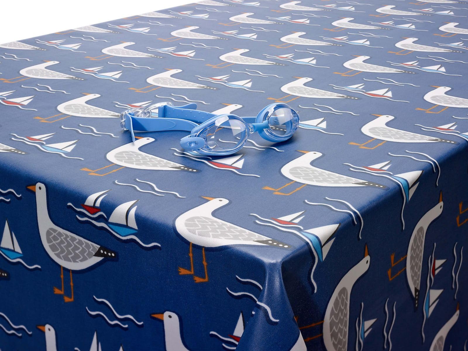 Jolee... Fabrics: Animal Pattern Oilcloth Wipe Clean Table Cloth - Table Cloth Wipe Clean - Oilcloth Table Protector - Durable Easy Maintenance (Navy Seagulls, Rectangle 132cm x 250cm)