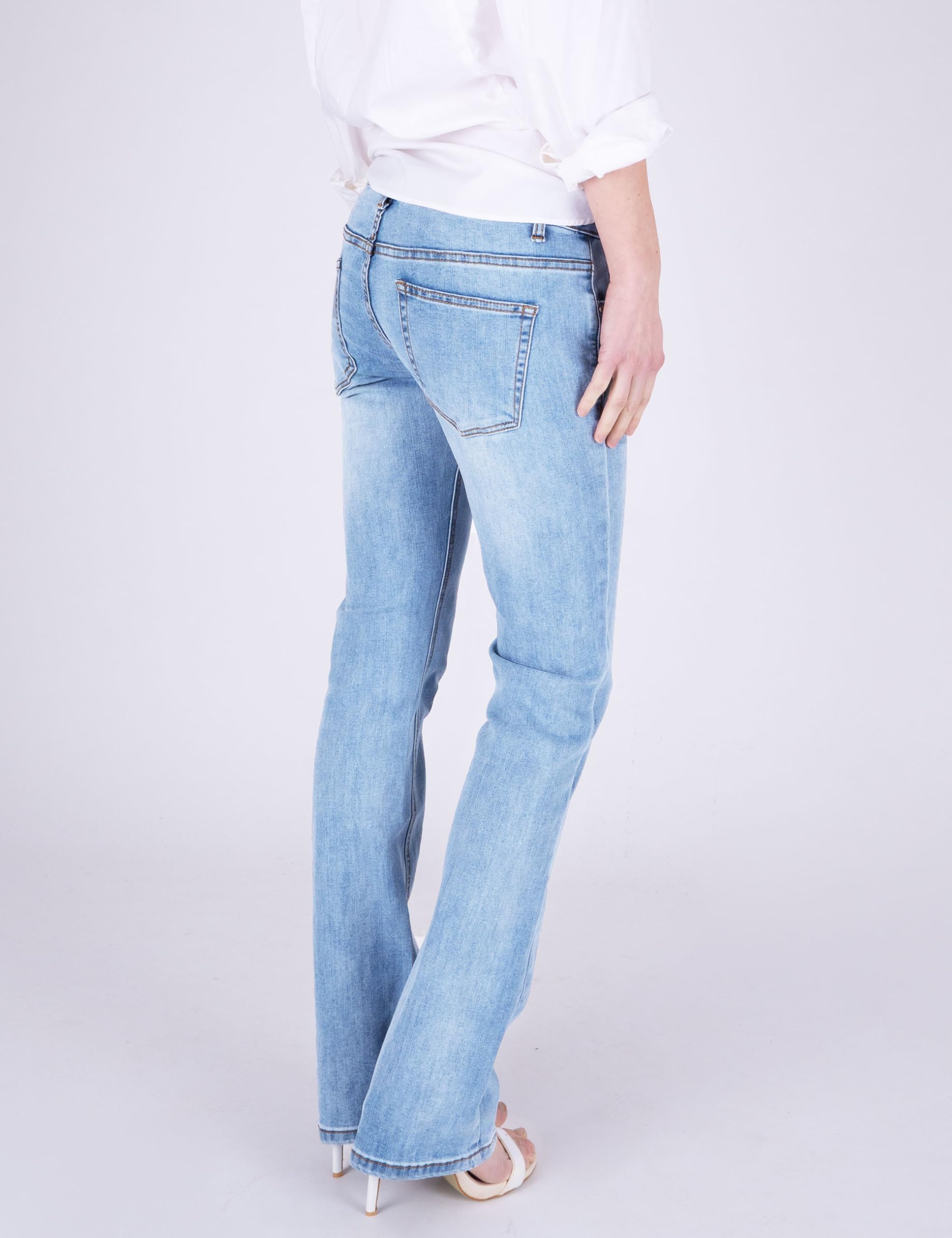 Fraternel Jeans Donna Bootcut Vita Bassa Denim Blue Five Pocket Effetto Used