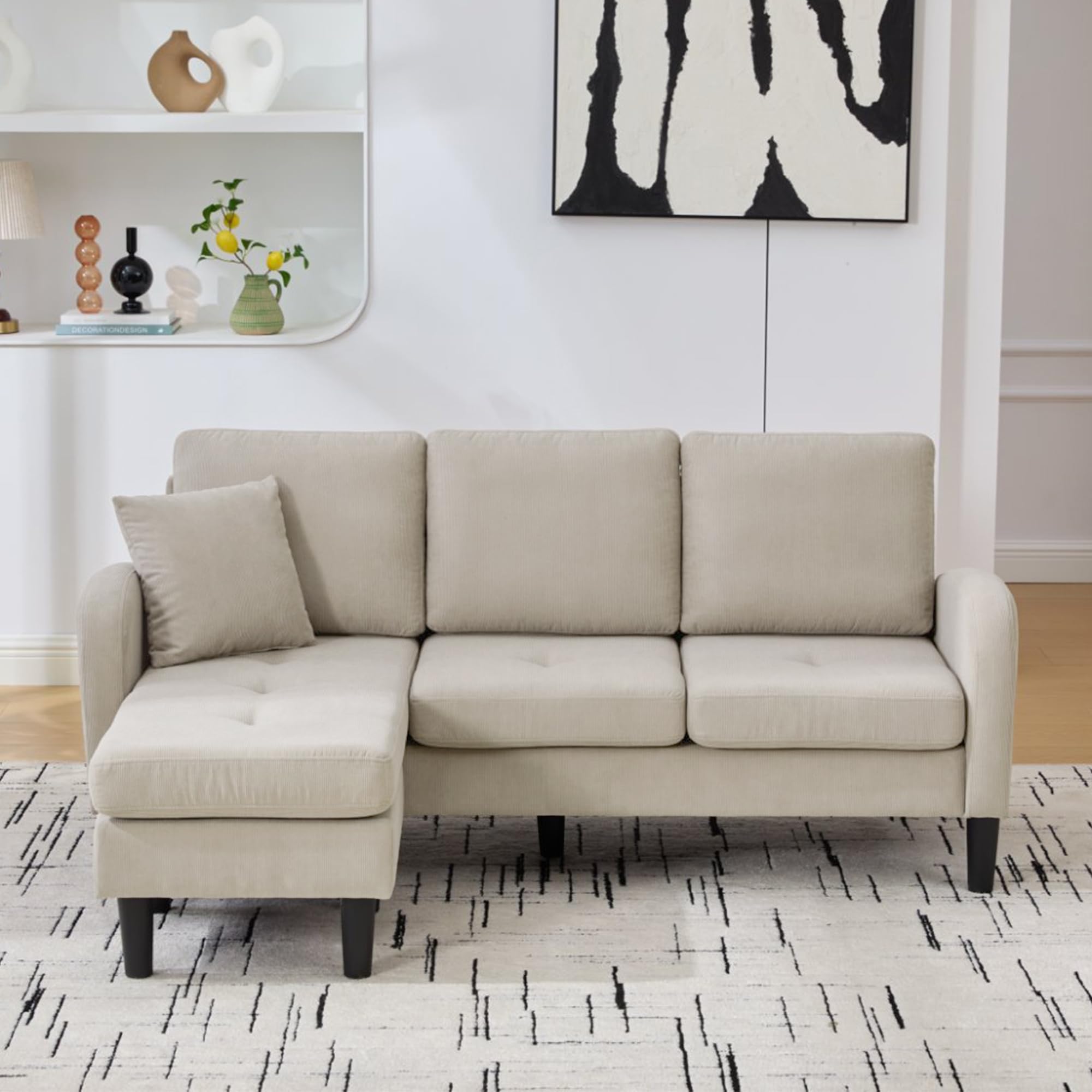 Lexiou 166 x 118 x 77 cm, sofá esquinero en forma de L con chaise longue, sofá de 3 plazas, tejido de cuerda, patas de plástico, diseño modular, ideal para salón, apartamentos y oficinas