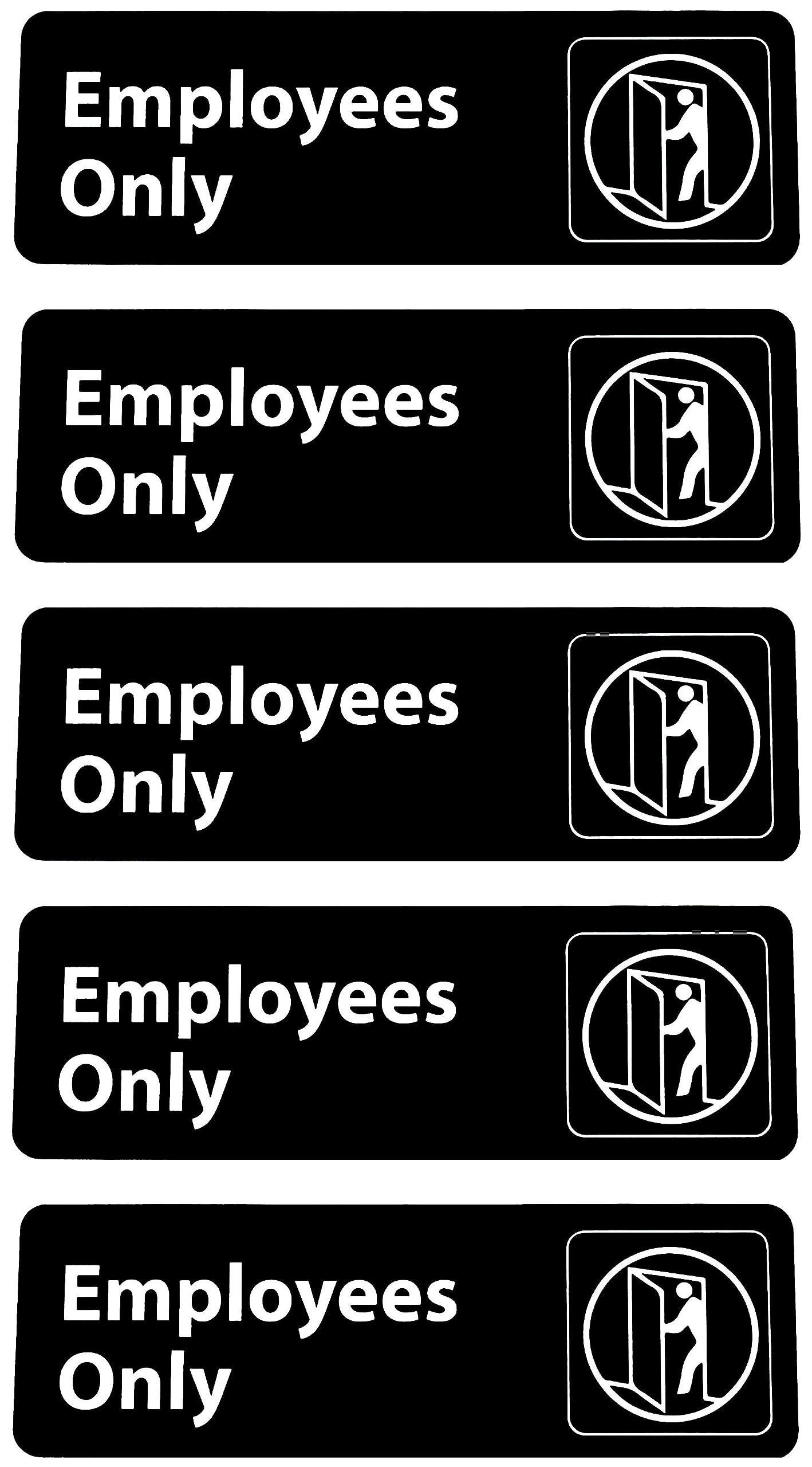 Kraken Sign Co. - Employees Only Sign With Adhesive - 9" x 3" - White Lettering On Black Background - Easy To Install and Highly Visible (Five Pack)