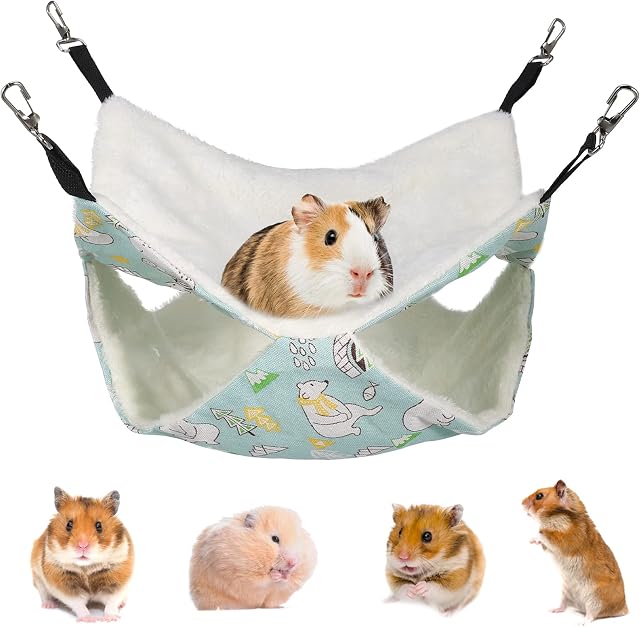 SUSSURRO Rat Hammocks for Cage, 2 Layer Small Pet Cage Hammock Ferret Hammocks, Soft Hamster Bed, Guinea Pig Swing Hanging Bed Plush Sugar Glider Cage, Small Animal Beds for Playing Sleeping