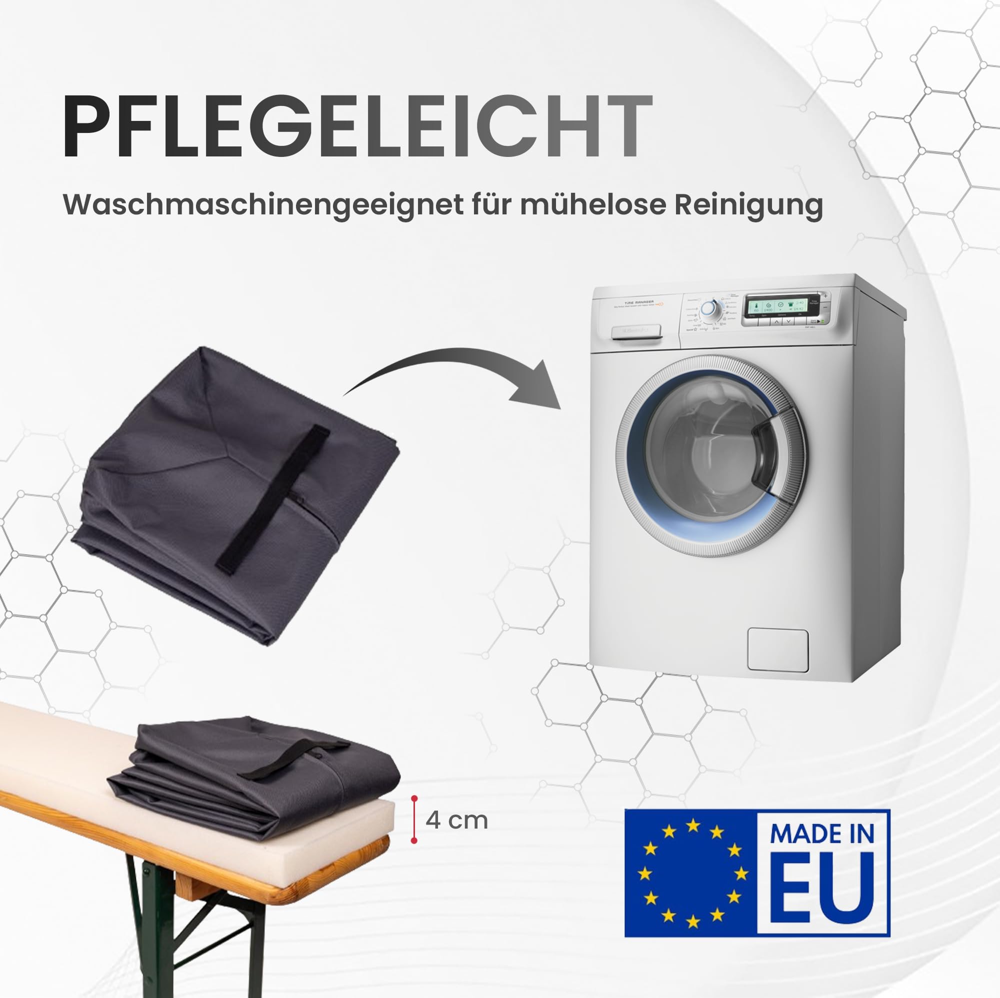 TexDeko® Bierbankauflage gepolstert für Bierzeltgarnitur 170x23x4cm (kurz) XL Polsterung Biertisch-Auflage (Premium, Anthrazit)