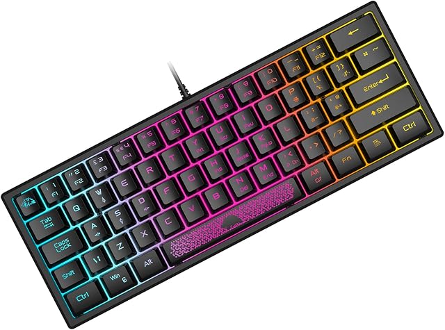 ZIYOU LANG K61 60% Percent Gaming Keyboard, Compact RGB Chroma Backlit STK61-Wired Mechanical Feel Membrane Keyboard, UK Layout Pro Mini 62 Keys, Waterproof, for PS4 XBOX PC Laptop Mac/Black