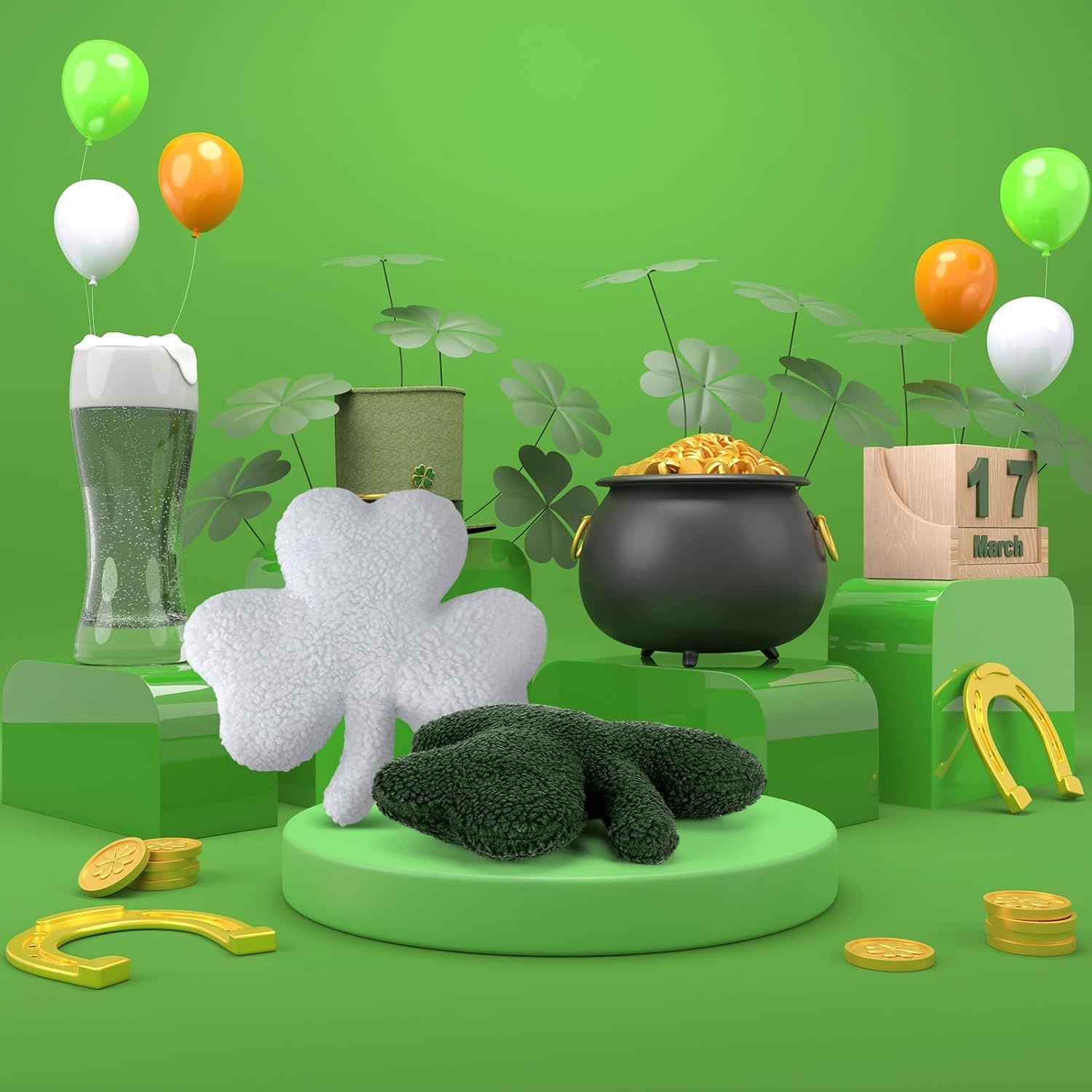 Bencailor 4 Pcs St. Patrick's Day Shamrock Pillow Plush Shamrock Shaped Throw Pillows Holiday Decorations for St Patrick's Day Irish Sofa Office Living Room Couch Car Decor(Green White)